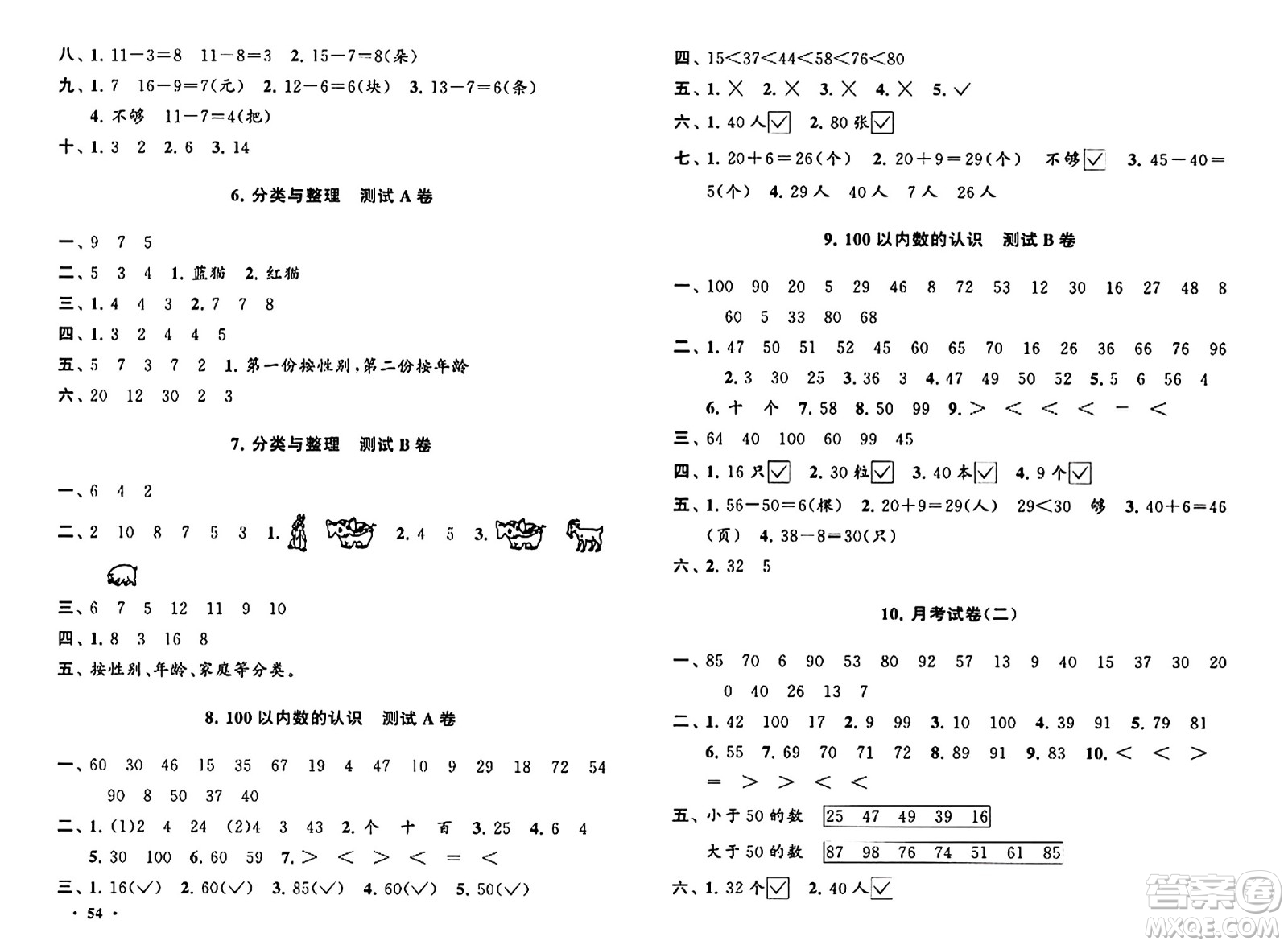 黃山書社2024年春啟東黃岡大試卷一年級數(shù)學(xué)下冊人教版答案