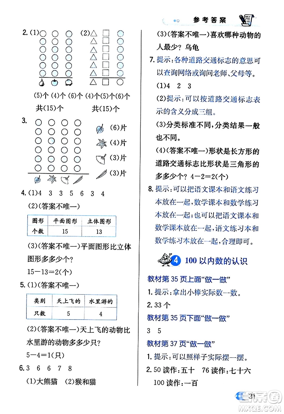 遼海出版社2024年春解透教材一年級(jí)數(shù)學(xué)下冊(cè)人教版答案