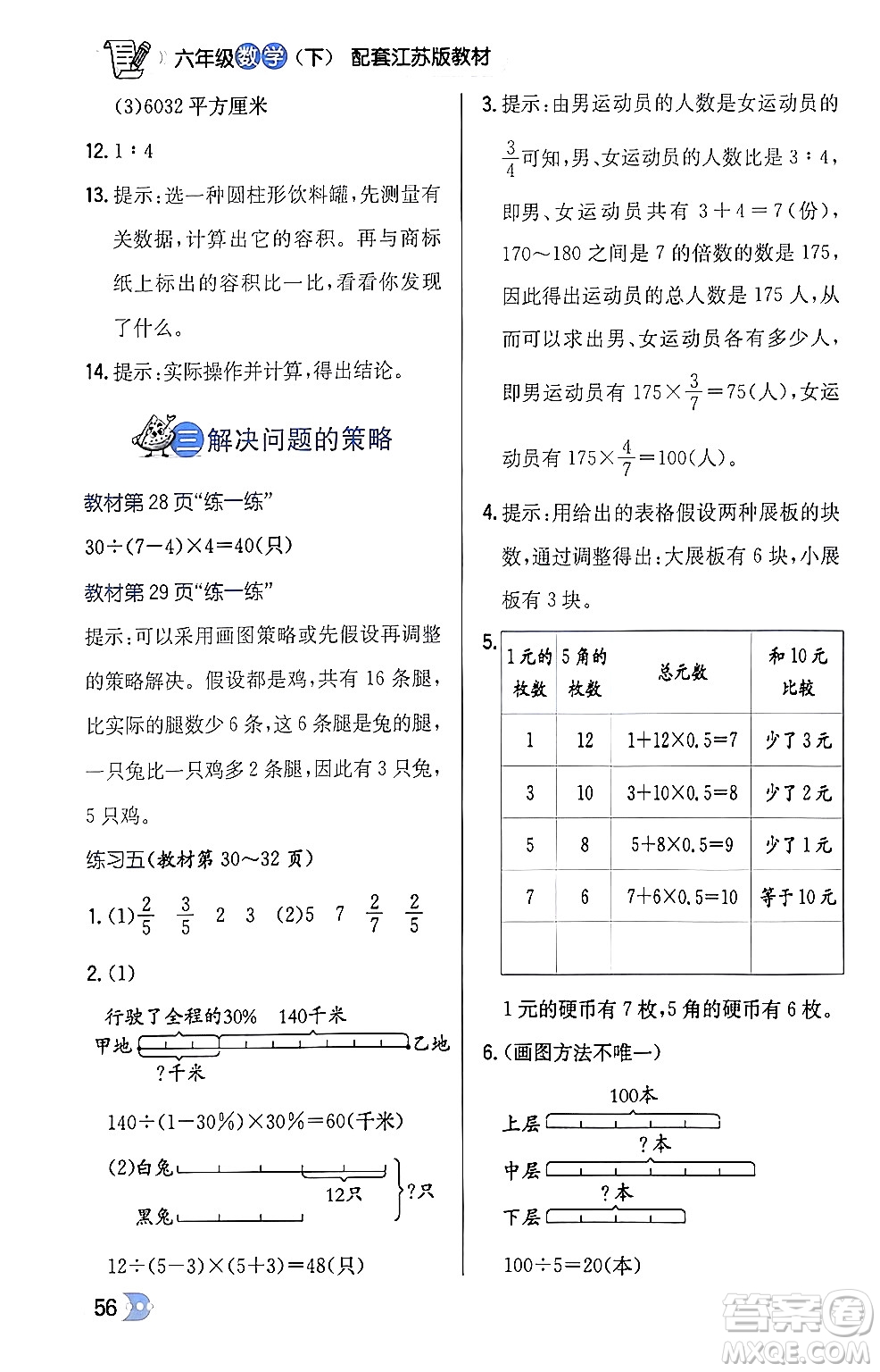 遼海出版社2024年春解透教材六年級(jí)數(shù)學(xué)下冊江蘇版答案