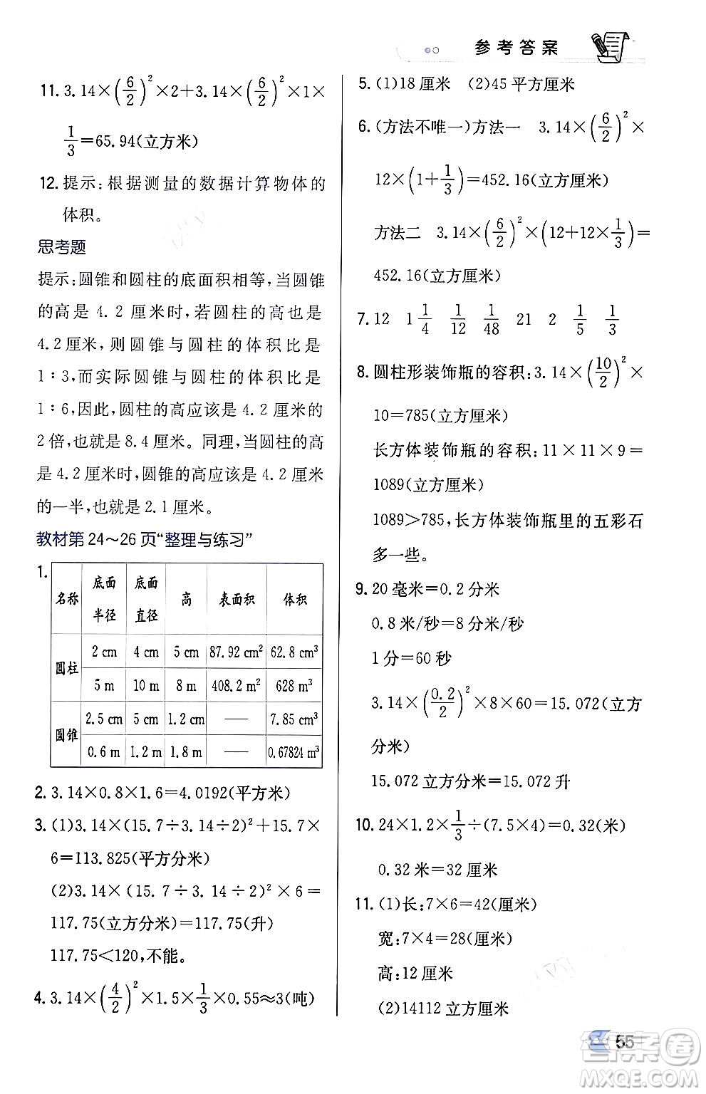 遼海出版社2024年春解透教材六年級(jí)數(shù)學(xué)下冊江蘇版答案