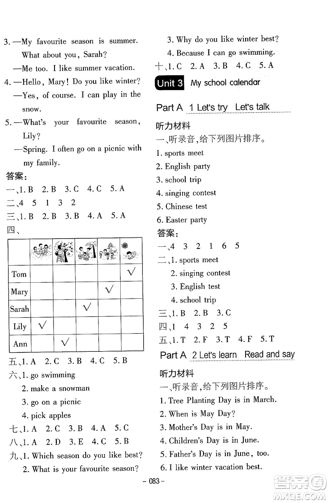 延邊教育出版社2024年春紅對(duì)勾作業(yè)本五年級(jí)英語(yǔ)下冊(cè)人教PEP版答案