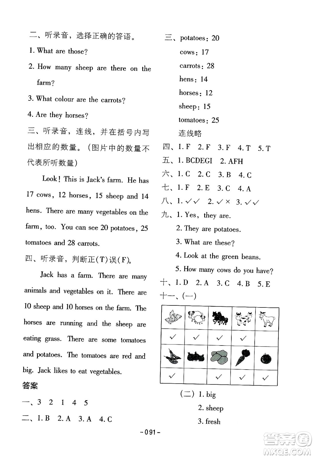 延邊教育出版社2024年春紅對(duì)勾作業(yè)本四年級(jí)英語下冊(cè)人教PEP版答案