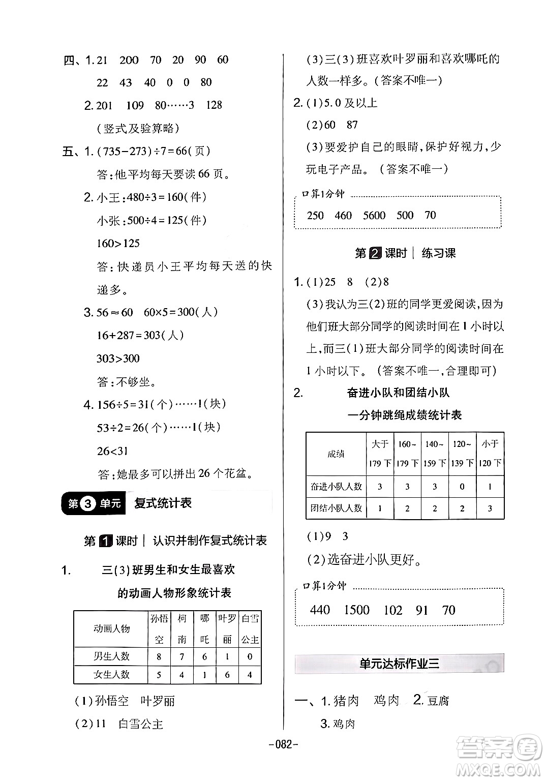 延邊教育出版社2024年春紅對(duì)勾作業(yè)本三年級(jí)數(shù)學(xué)下冊(cè)人教版答案