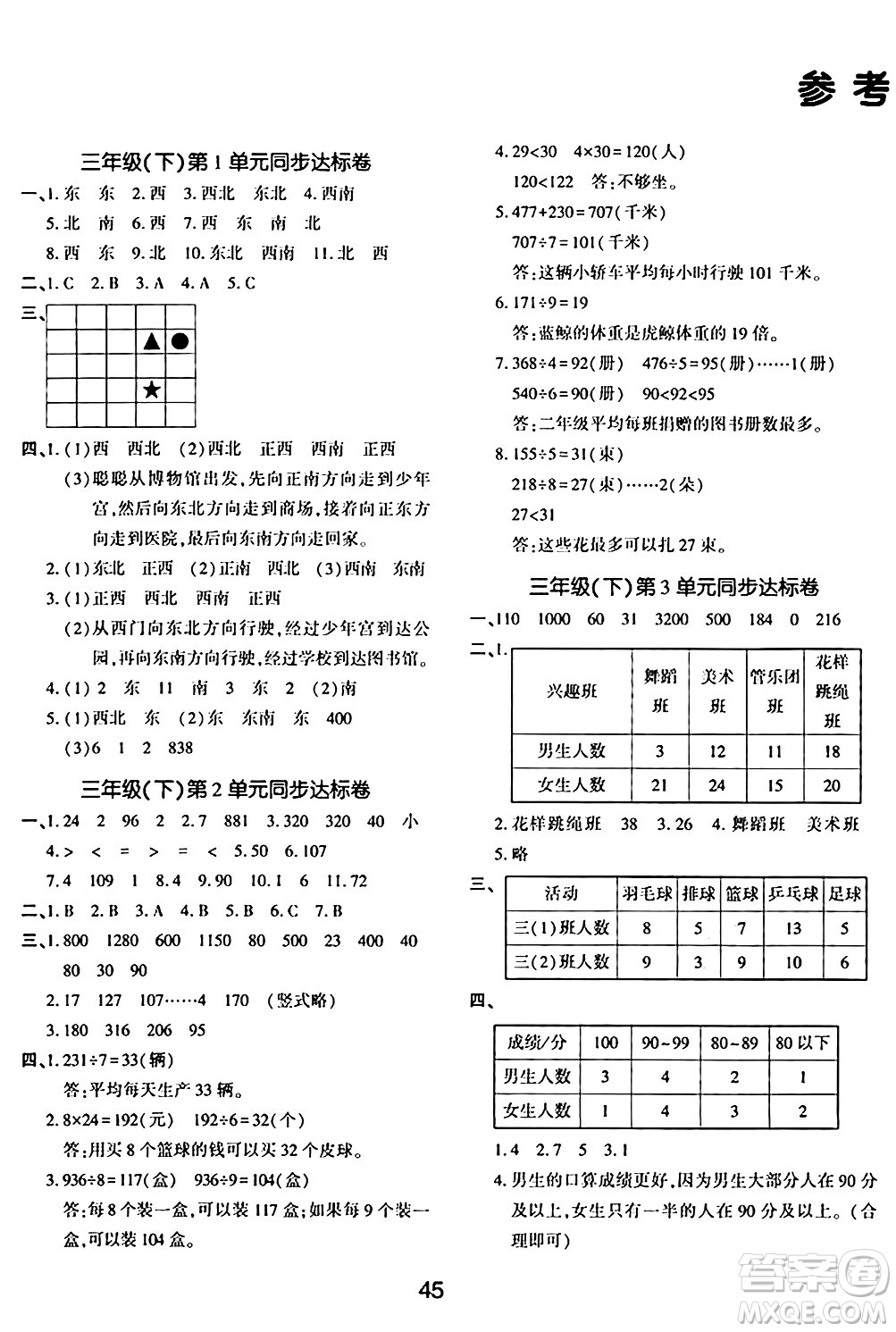 延邊教育出版社2024年春紅對(duì)勾作業(yè)本三年級(jí)數(shù)學(xué)下冊(cè)人教版答案