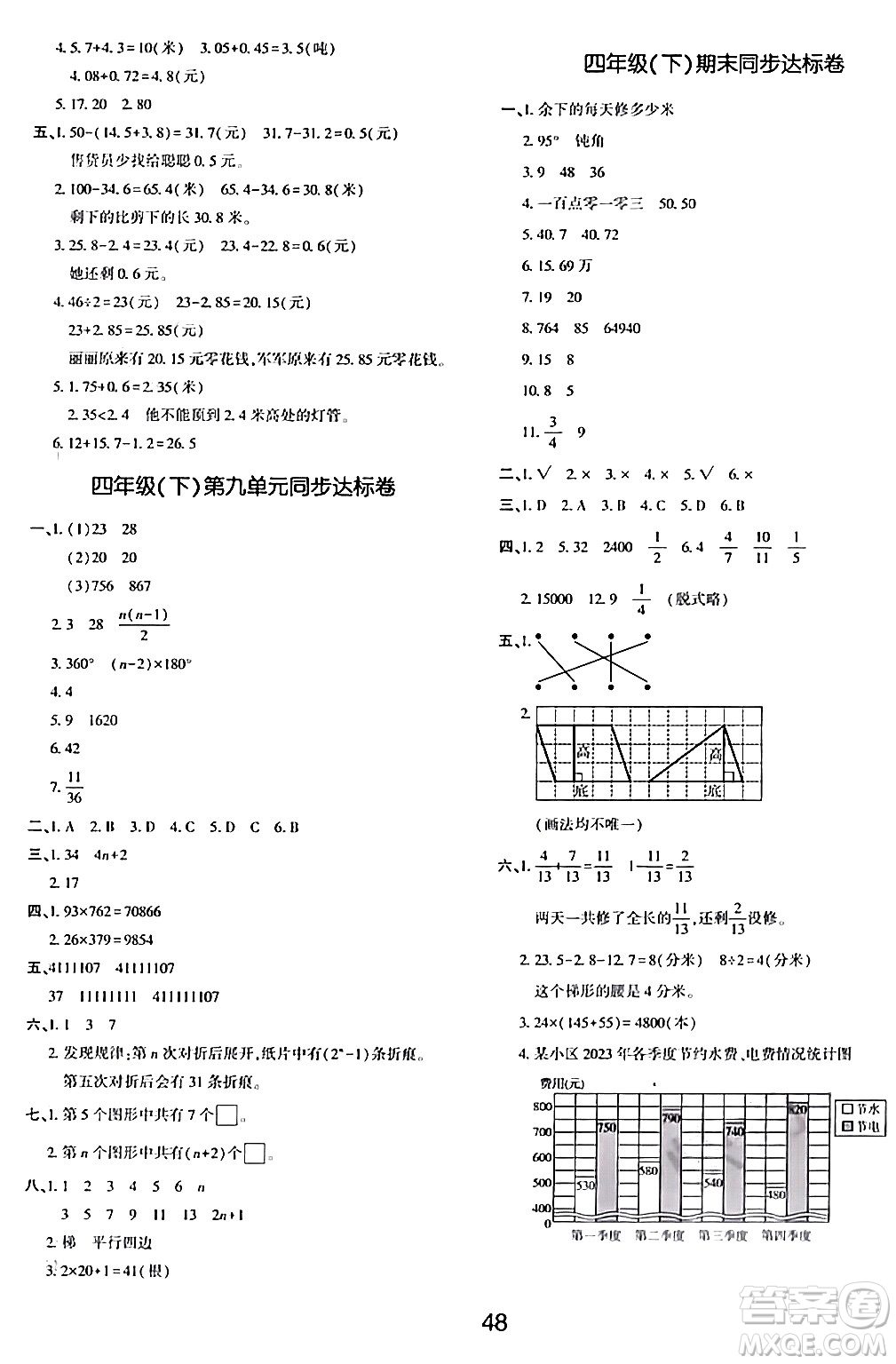 延邊教育出版社2024年春紅對(duì)勾作業(yè)本四年級(jí)數(shù)學(xué)下冊(cè)冀教版答案