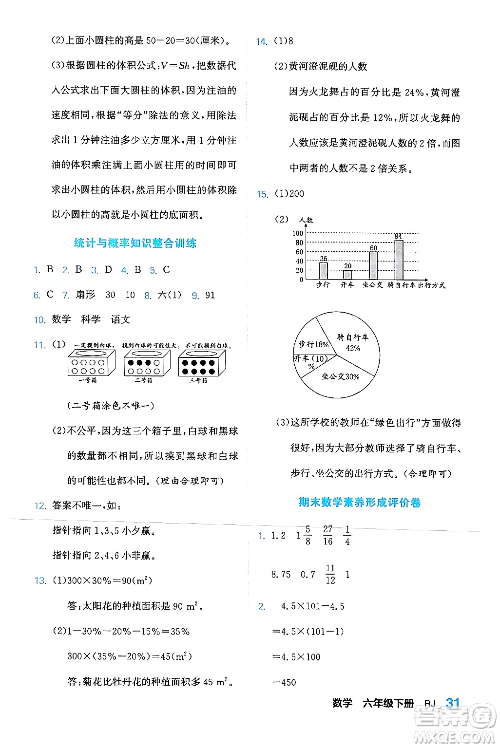 合肥工業(yè)大學(xué)出版社2024年春黃岡課課通同步隨堂檢測六年級(jí)數(shù)學(xué)下冊(cè)人教版答案