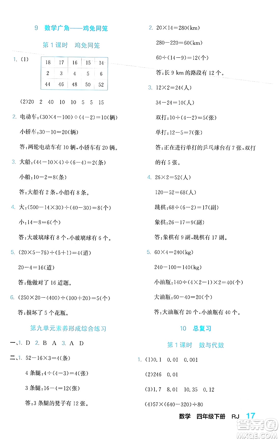 合肥工業(yè)大學(xué)出版社2024年春黃岡課課通同步隨堂檢測四年級數(shù)學(xué)下冊人教版答案