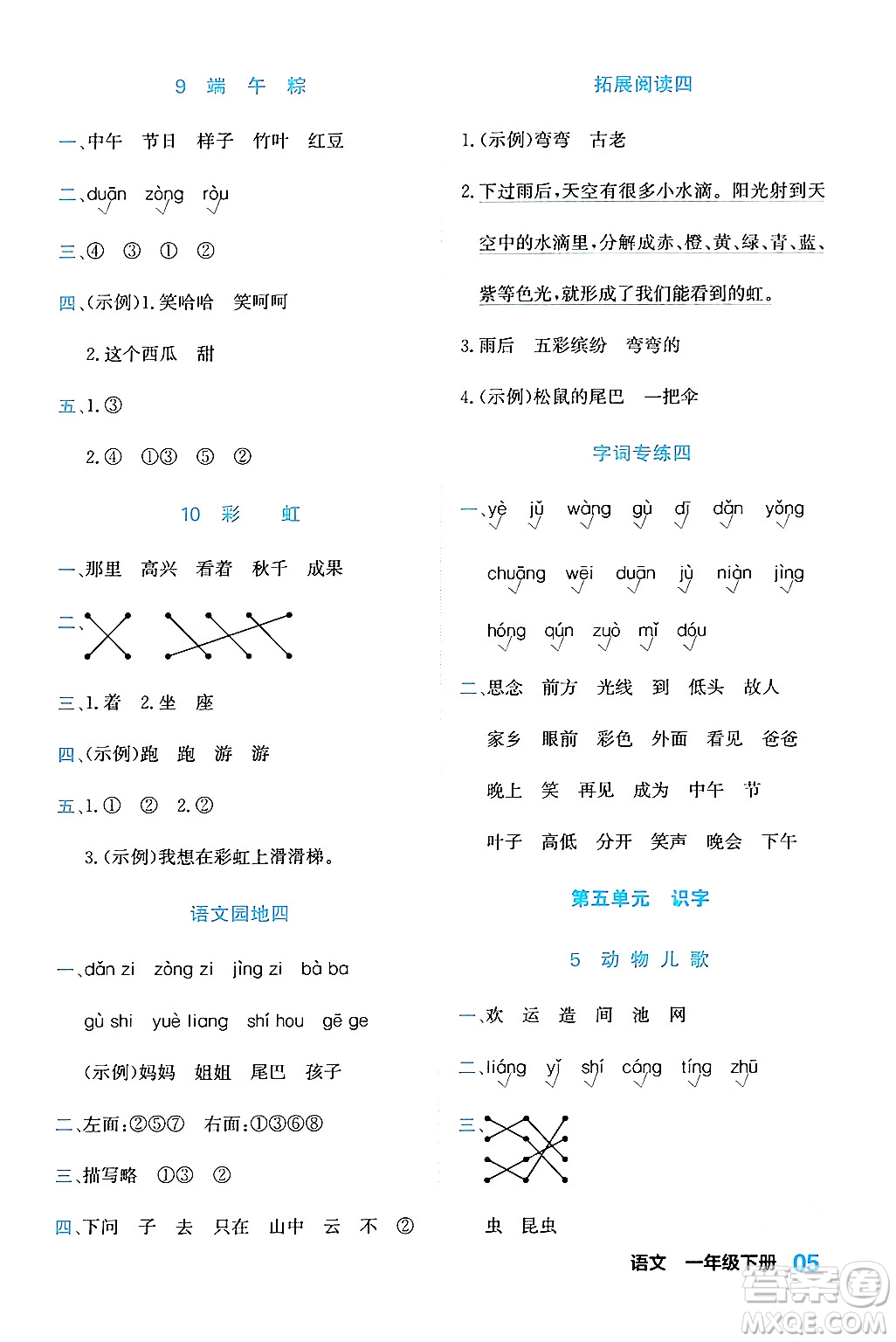 合肥工業(yè)大學(xué)出版社2024年春黃岡課課通同步隨堂檢測一年級(jí)語文下冊(cè)通用版答案