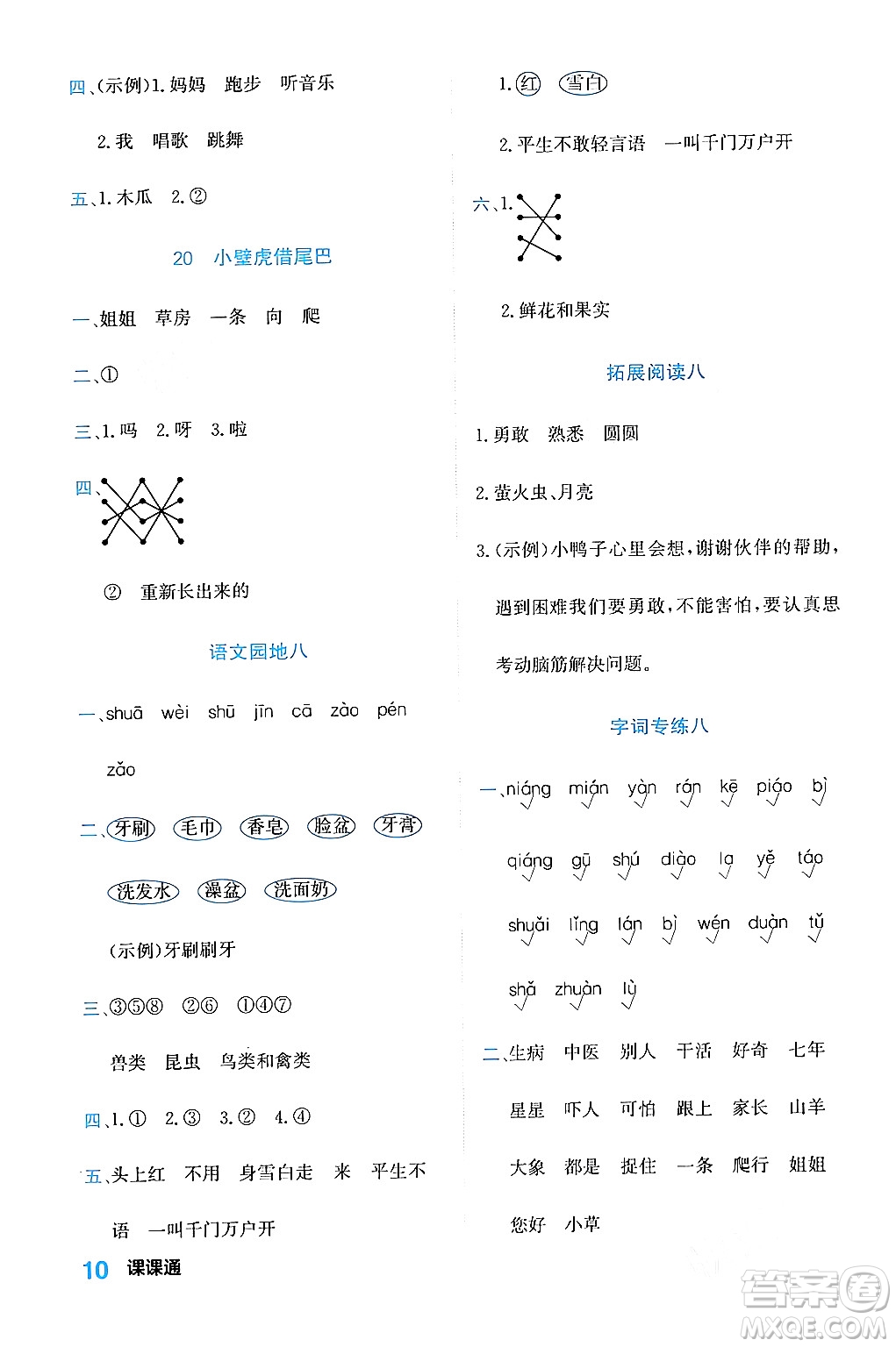 合肥工業(yè)大學(xué)出版社2024年春黃岡課課通同步隨堂檢測一年級(jí)語文下冊(cè)通用版答案