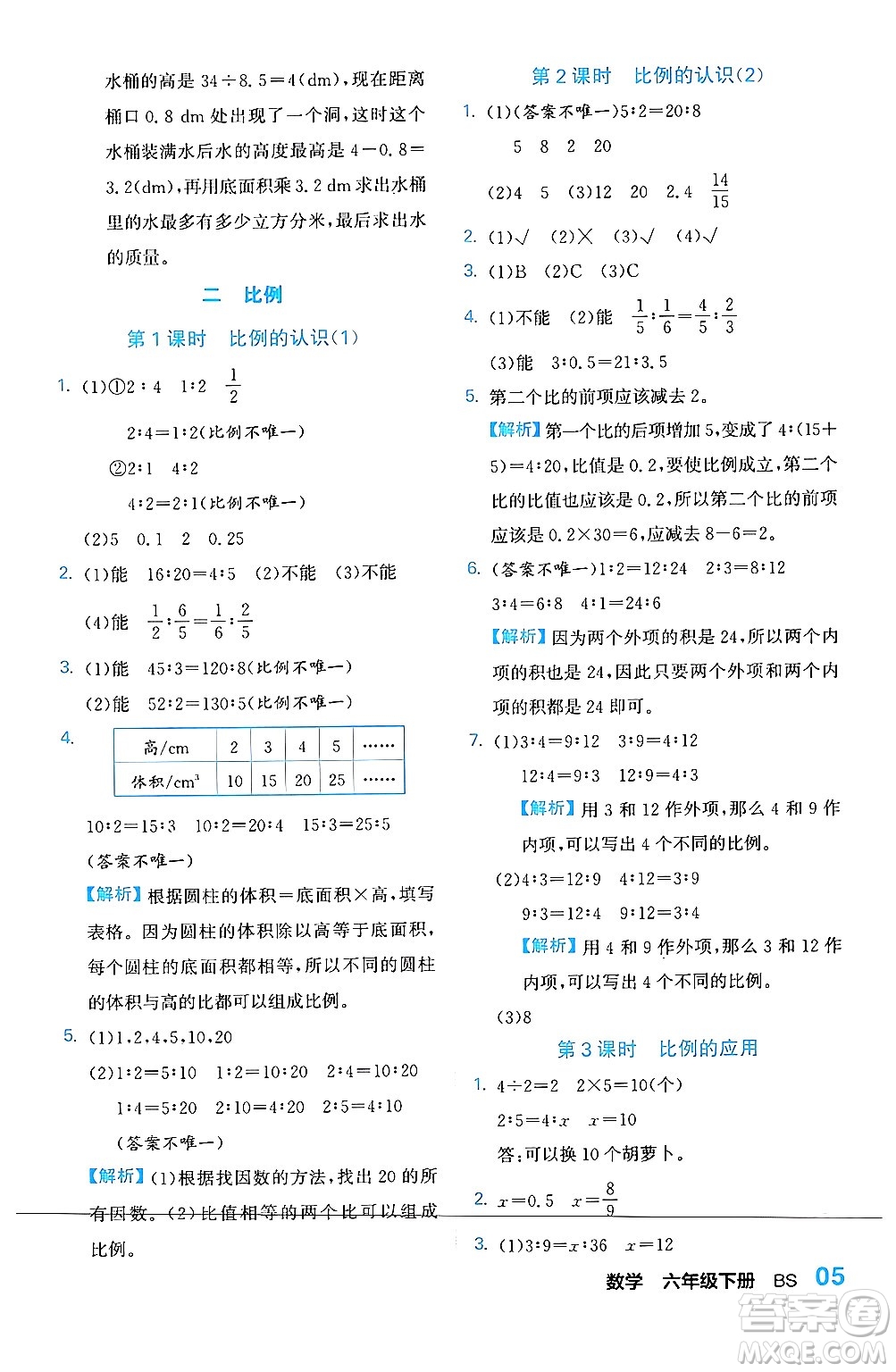 合肥工業(yè)大學出版社2024年春黃岡課課通同步隨堂檢測六年級數(shù)學下冊北師大版答案