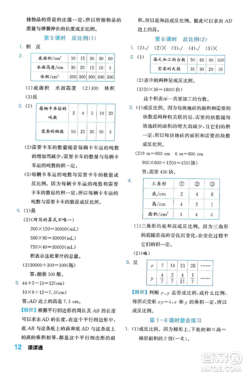 合肥工業(yè)大學出版社2024年春黃岡課課通同步隨堂檢測六年級數(shù)學下冊北師大版答案