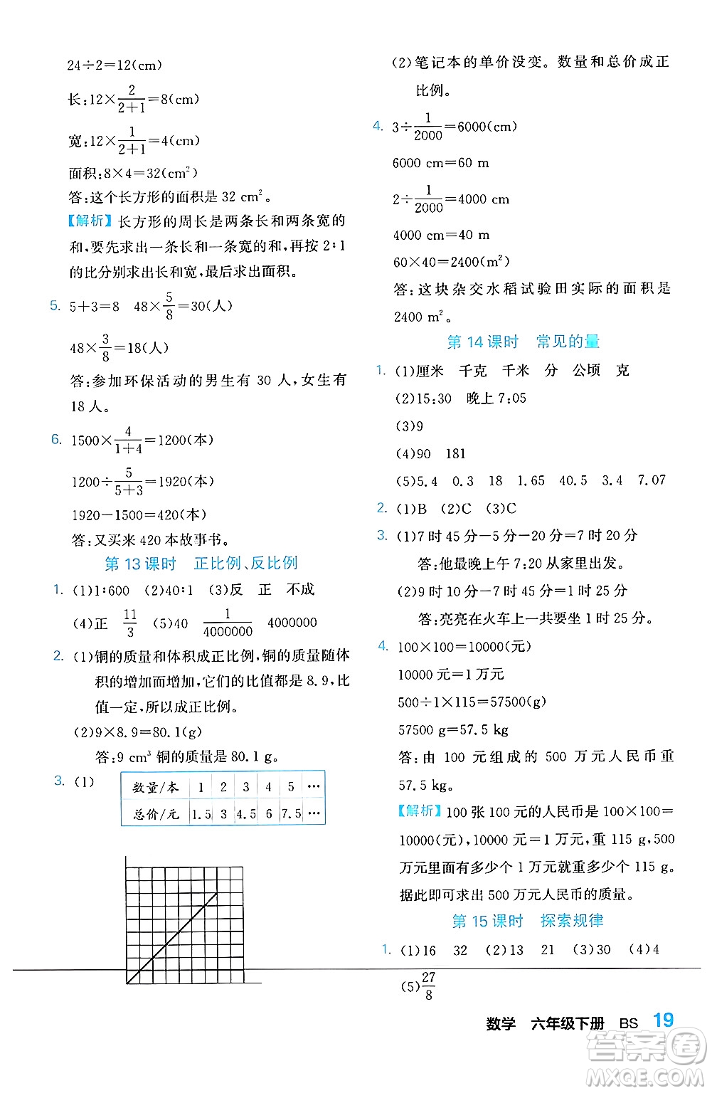 合肥工業(yè)大學出版社2024年春黃岡課課通同步隨堂檢測六年級數(shù)學下冊北師大版答案