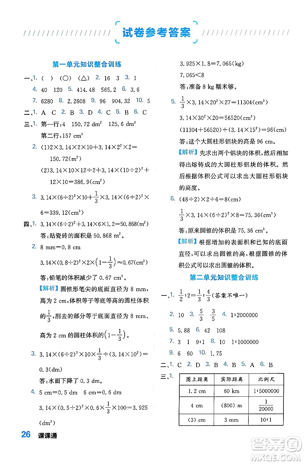 合肥工業(yè)大學出版社2024年春黃岡課課通同步隨堂檢測六年級數(shù)學下冊北師大版答案