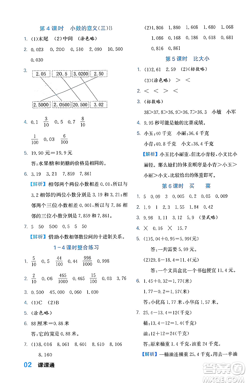 合肥工業(yè)大學(xué)出版社2024年春黃岡課課通同步隨堂檢測(cè)四年級(jí)數(shù)學(xué)下冊(cè)北師大版答案