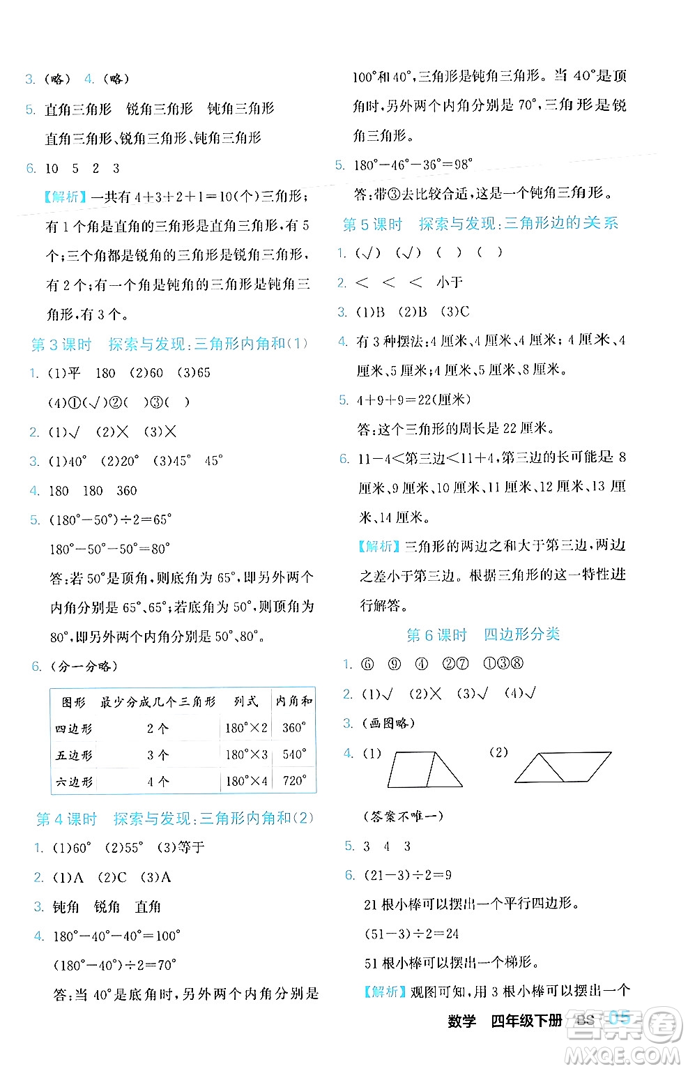 合肥工業(yè)大學(xué)出版社2024年春黃岡課課通同步隨堂檢測(cè)四年級(jí)數(shù)學(xué)下冊(cè)北師大版答案