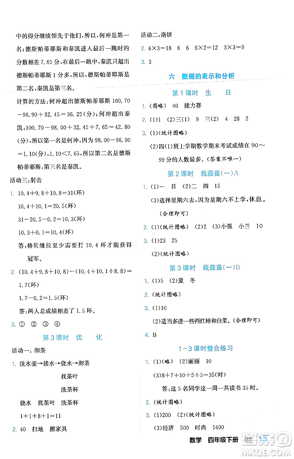 合肥工業(yè)大學(xué)出版社2024年春黃岡課課通同步隨堂檢測(cè)四年級(jí)數(shù)學(xué)下冊(cè)北師大版答案