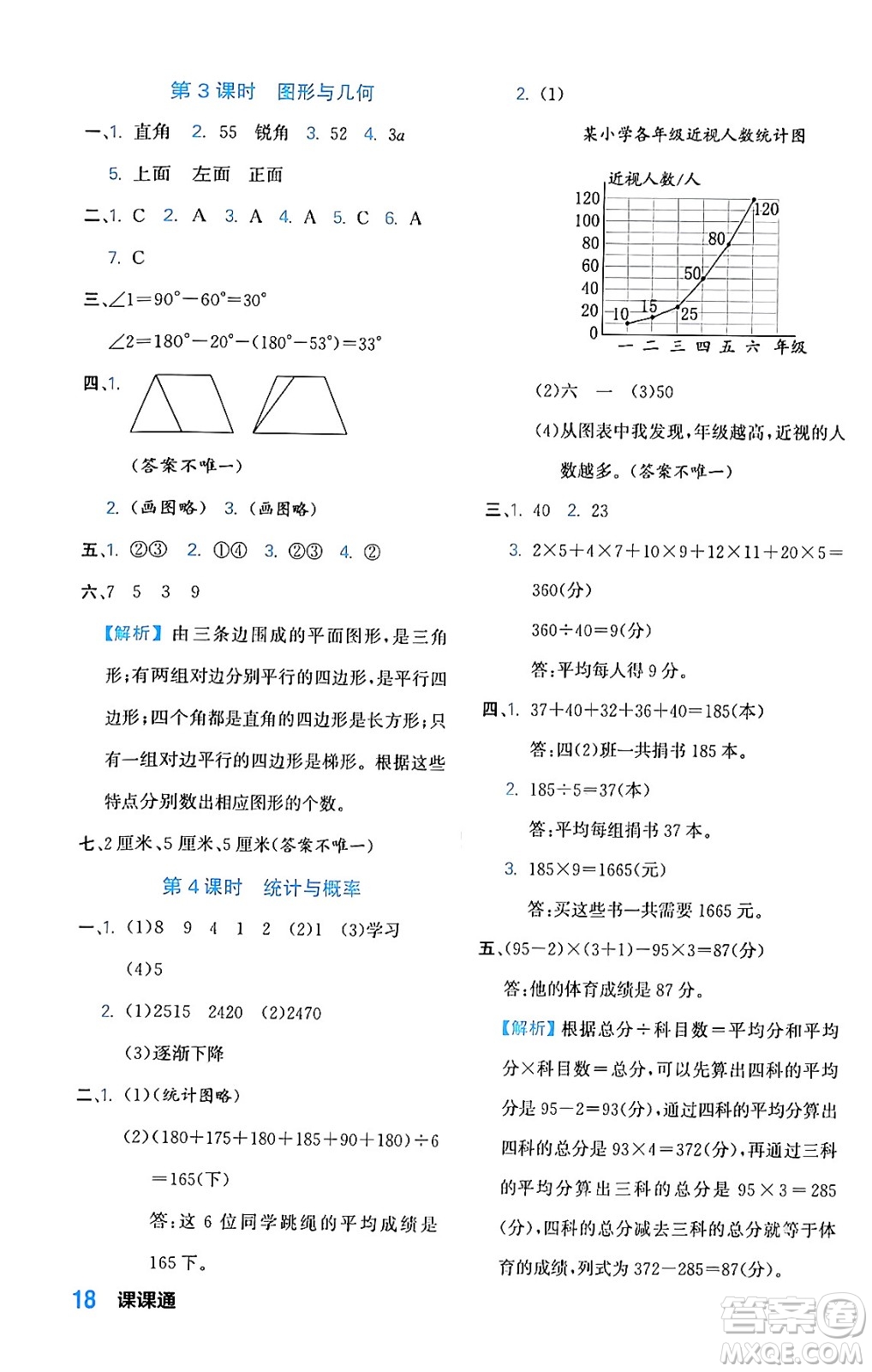 合肥工業(yè)大學(xué)出版社2024年春黃岡課課通同步隨堂檢測(cè)四年級(jí)數(shù)學(xué)下冊(cè)北師大版答案