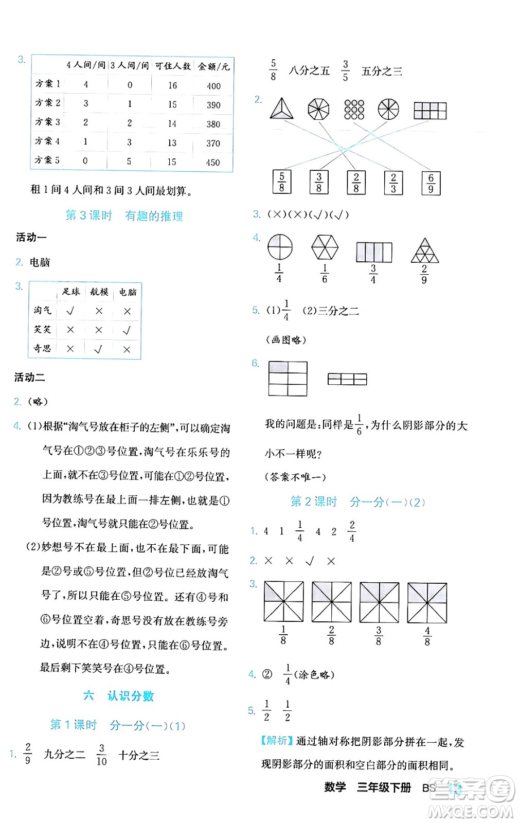 合肥工業(yè)大學(xué)出版社2024年春黃岡課課通同步隨堂檢測(cè)三年級(jí)數(shù)學(xué)下冊(cè)北師大版答案