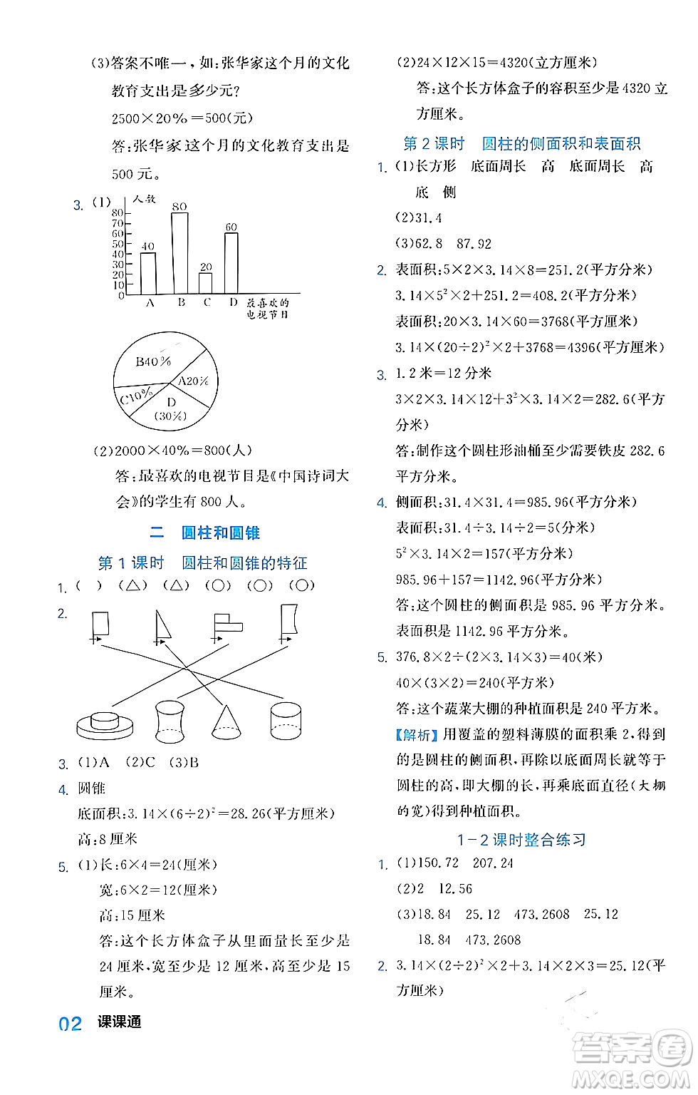 合肥工業(yè)大學(xué)出版社2024年春黃岡課課通同步隨堂檢測(cè)六年級(jí)數(shù)學(xué)下冊(cè)蘇教版答案