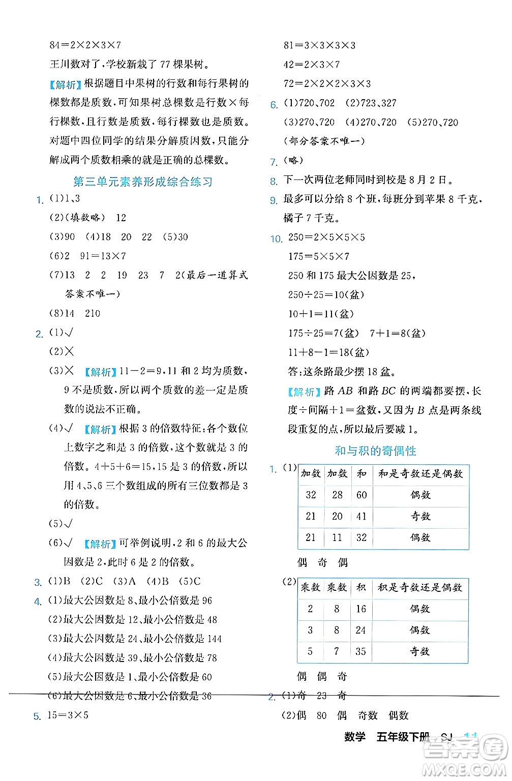 合肥工業(yè)大學出版社2024年春黃岡課課通同步隨堂檢測五年級數(shù)學下冊蘇教版答案