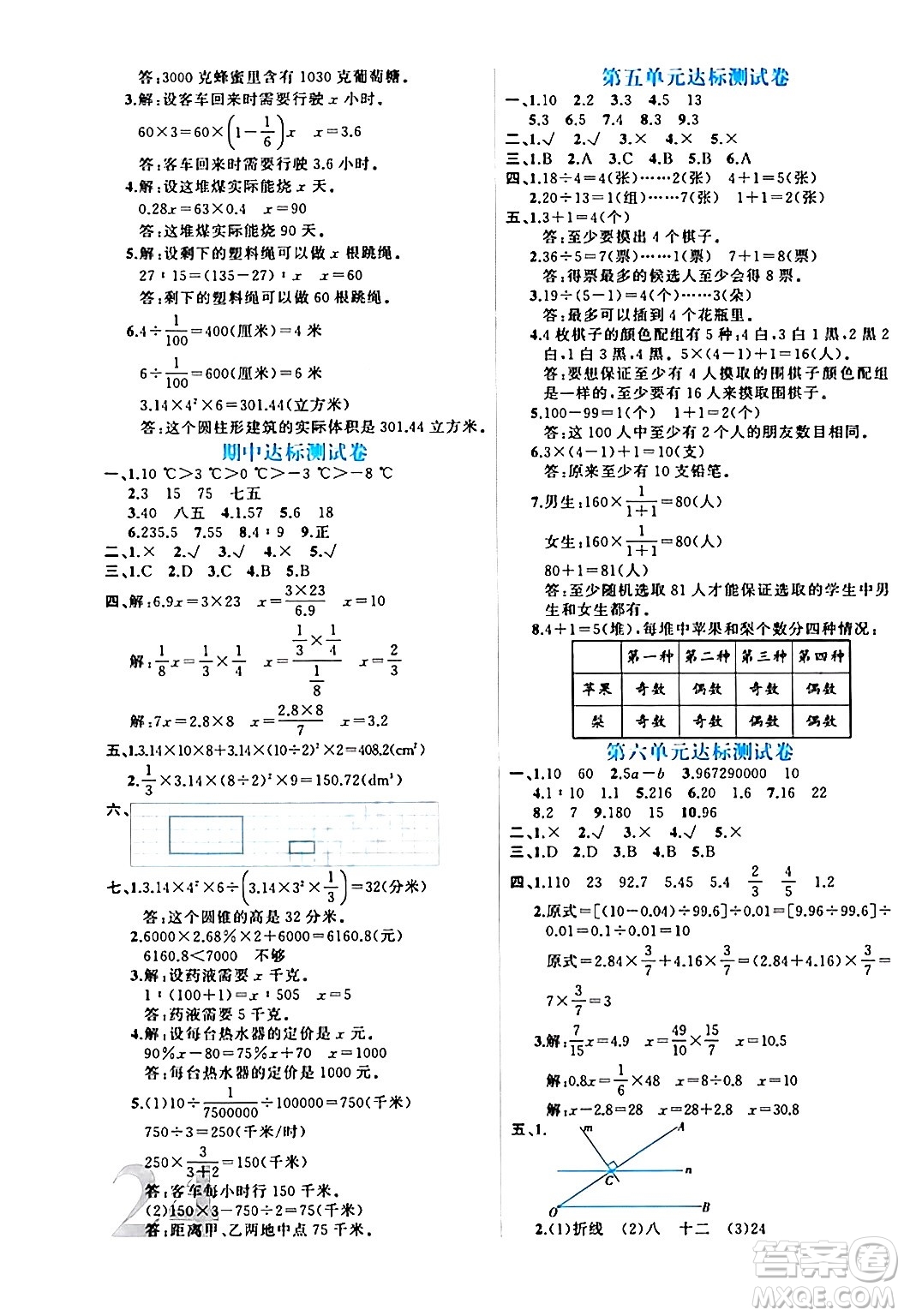 黑龍江教育出版社2024年春黃岡新課堂六年級數(shù)學(xué)下冊人教版答案