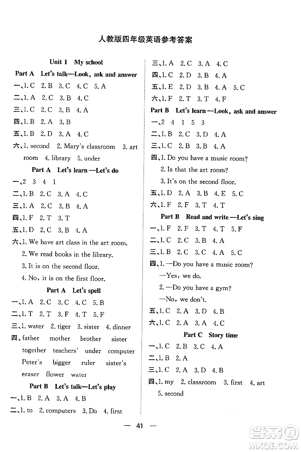 合肥工業(yè)大學(xué)出版社2024年春快樂(lè)學(xué)習(xí)小學(xué)英語(yǔ)隨堂練四年級(jí)英語(yǔ)下冊(cè)人教PEP版答案