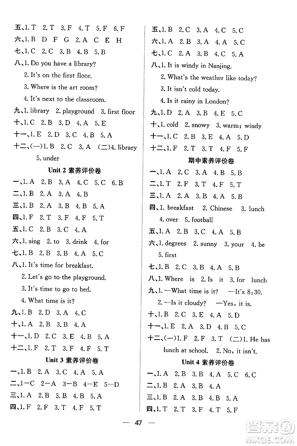 合肥工業(yè)大學(xué)出版社2024年春快樂(lè)學(xué)習(xí)小學(xué)英語(yǔ)隨堂練四年級(jí)英語(yǔ)下冊(cè)人教PEP版答案