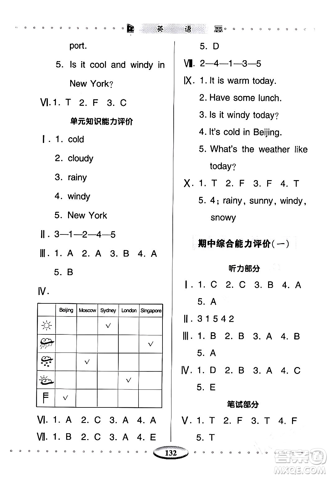 青島出版社2024年春智慧學(xué)習(xí)四年級(jí)英語下冊(cè)通用版答案