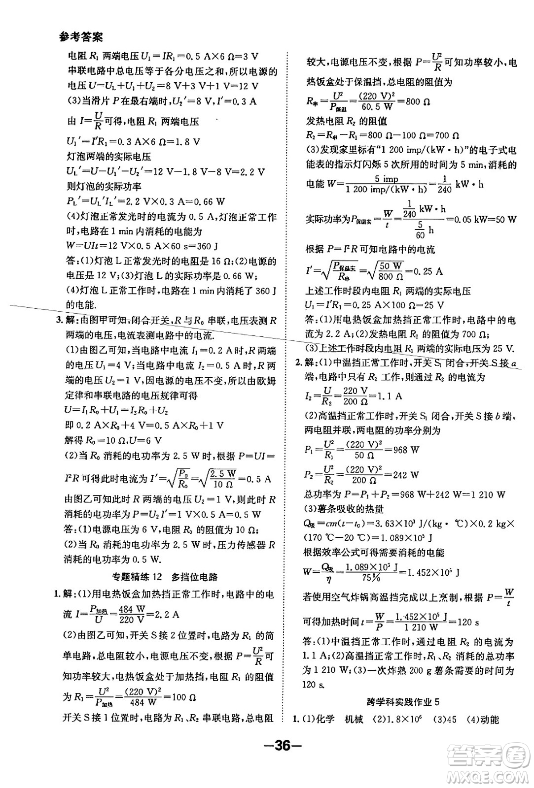 延邊大學出版社2024年春全程突破初中同步導學案九年級物理下冊滬粵版答案