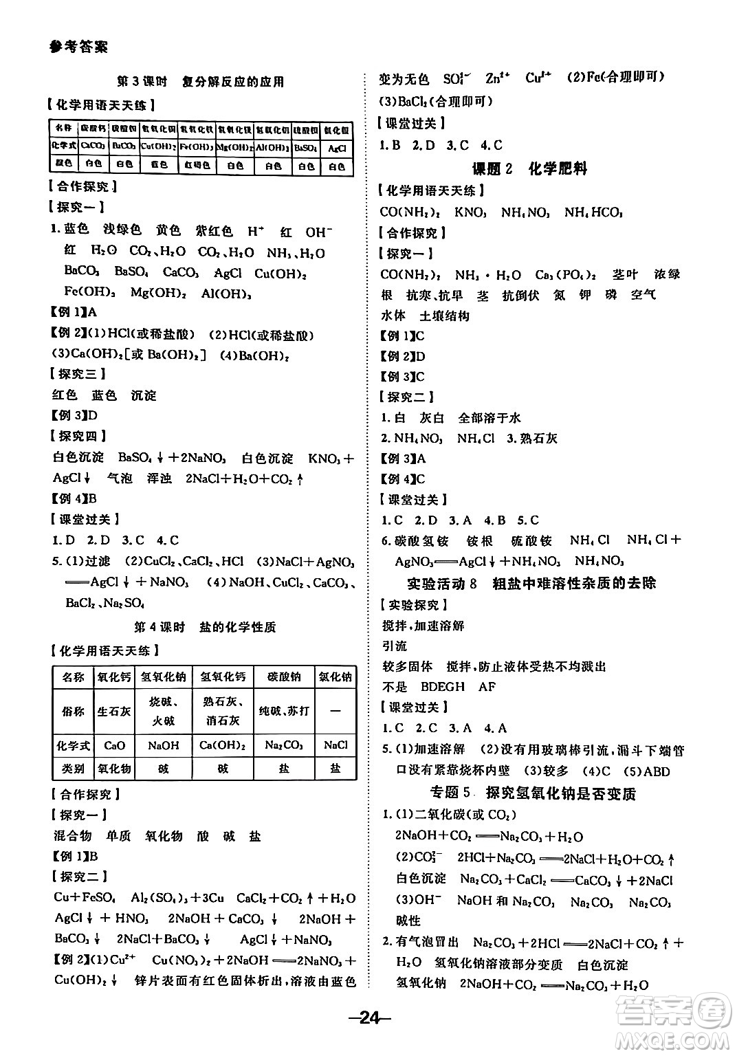 延邊大學出版社2024年春全程突破初中同步導學案九年級化學下冊人教版答案