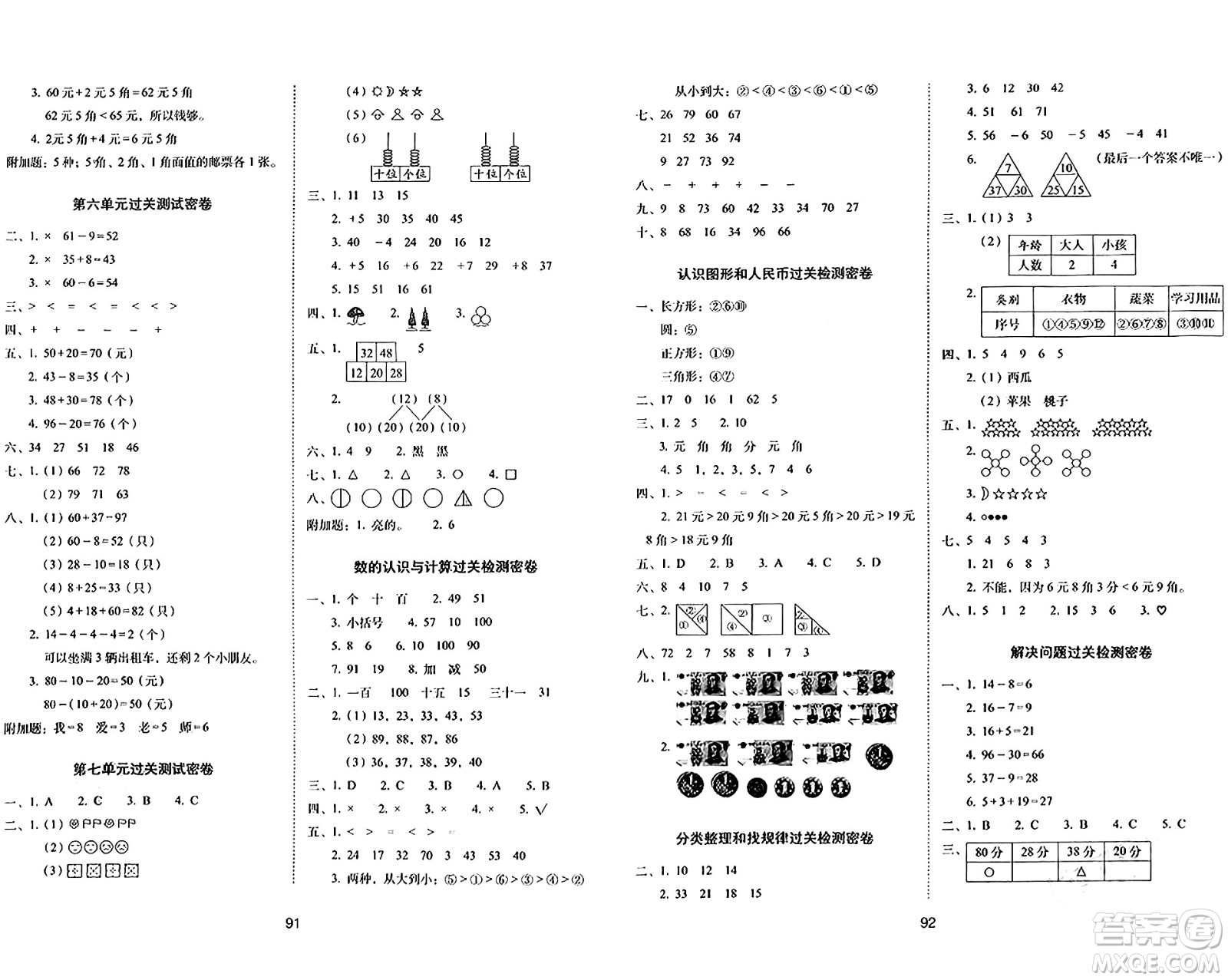 長春出版社2024年春期末沖刺100分完全試卷一年級數(shù)學(xué)下冊人教版答案