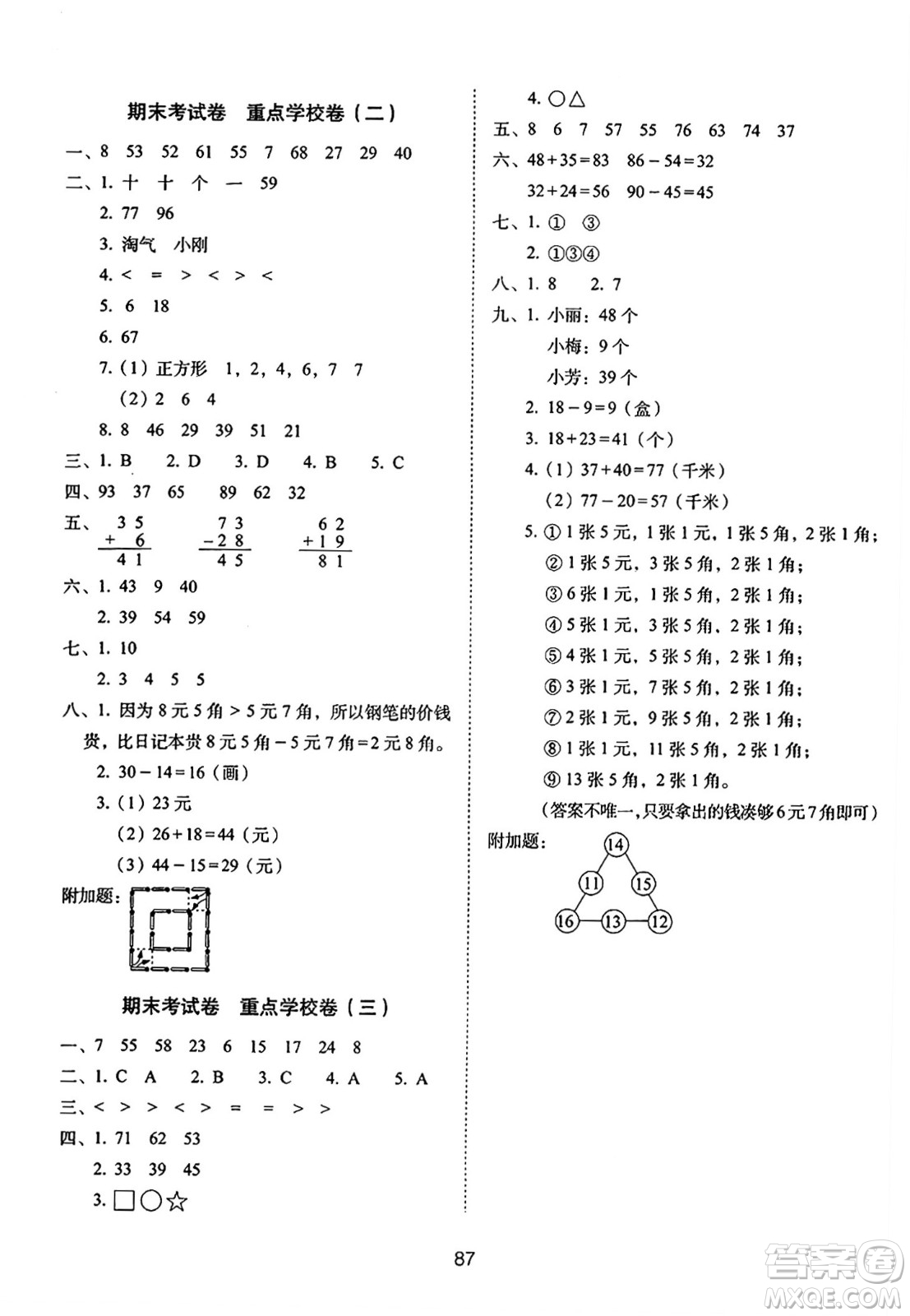 長春出版社2024年春期末沖刺100分完全試卷一年級數(shù)學(xué)下冊蘇教版答案