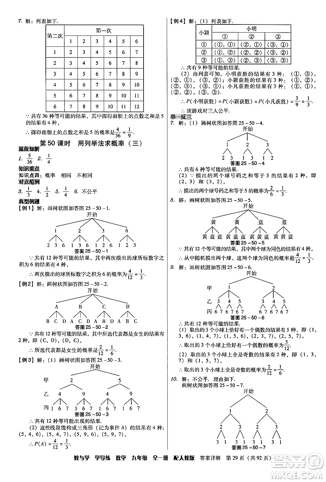 安徽人民出版社2024年春教與學(xué)學(xué)導(dǎo)練九年級(jí)數(shù)學(xué)下冊(cè)人教版答案