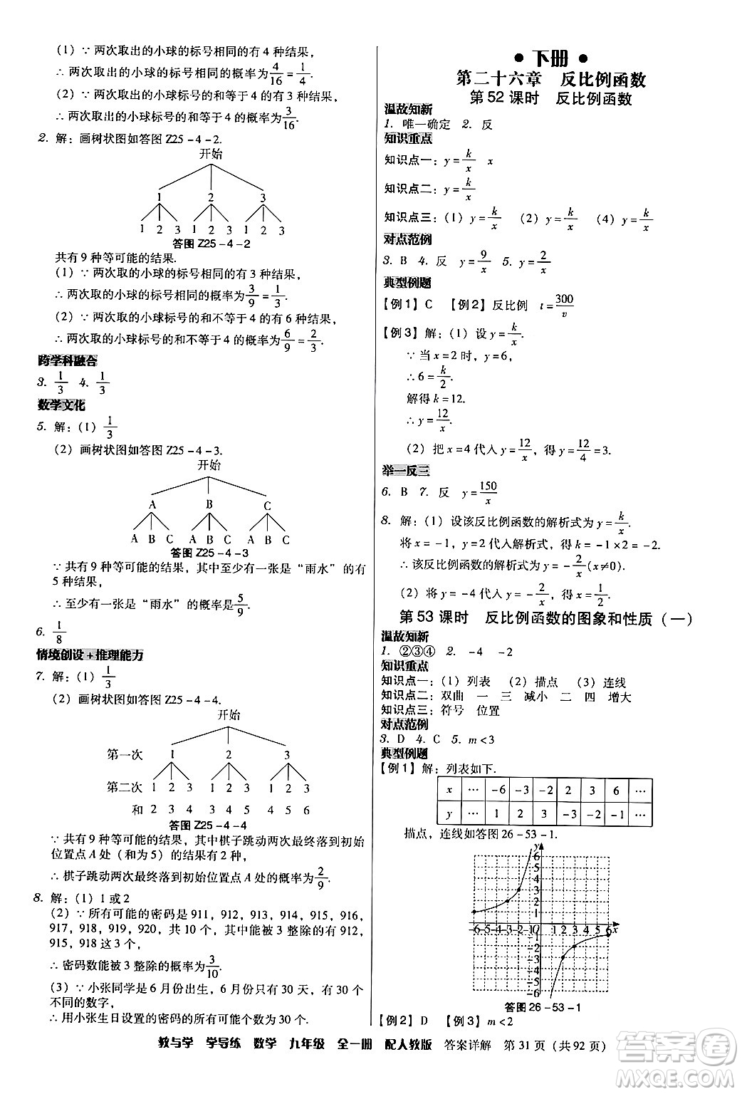 安徽人民出版社2024年春教與學(xué)學(xué)導(dǎo)練九年級(jí)數(shù)學(xué)下冊(cè)人教版答案