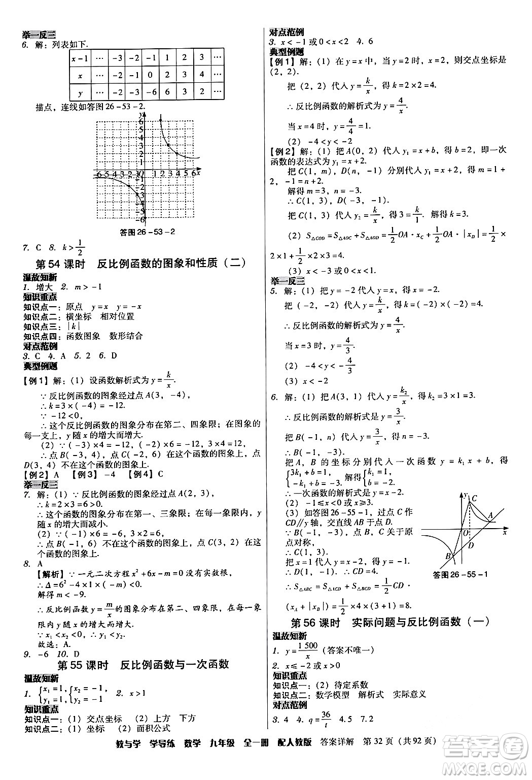 安徽人民出版社2024年春教與學(xué)學(xué)導(dǎo)練九年級(jí)數(shù)學(xué)下冊(cè)人教版答案