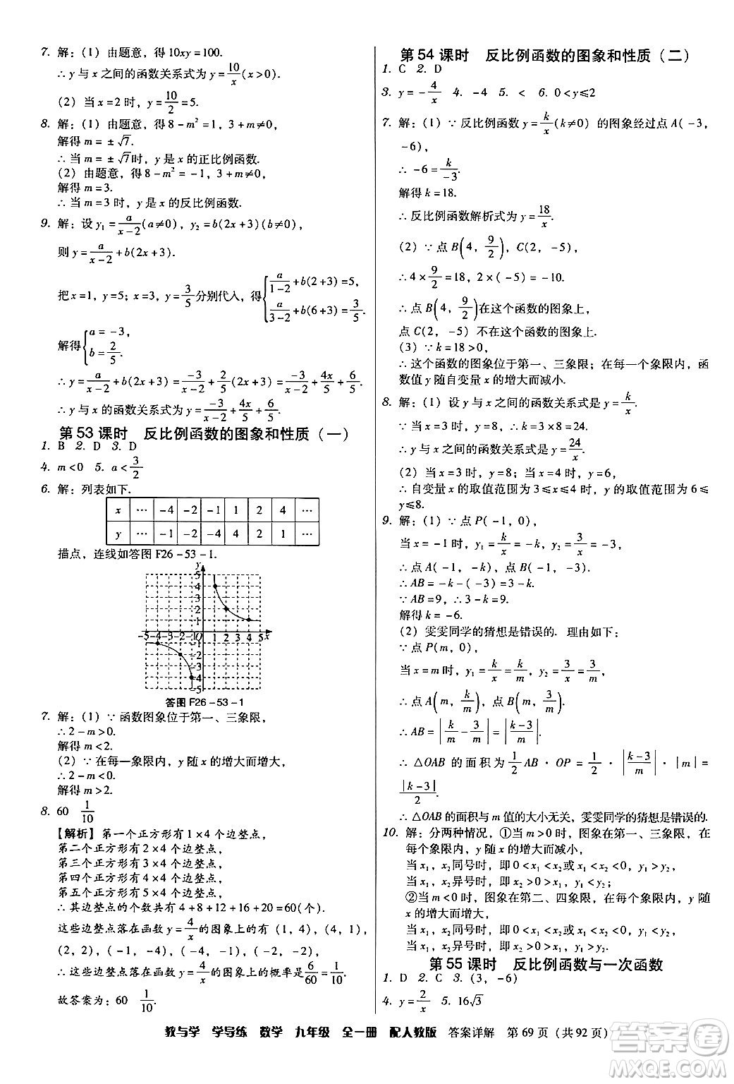 安徽人民出版社2024年春教與學(xué)學(xué)導(dǎo)練九年級(jí)數(shù)學(xué)下冊(cè)人教版答案