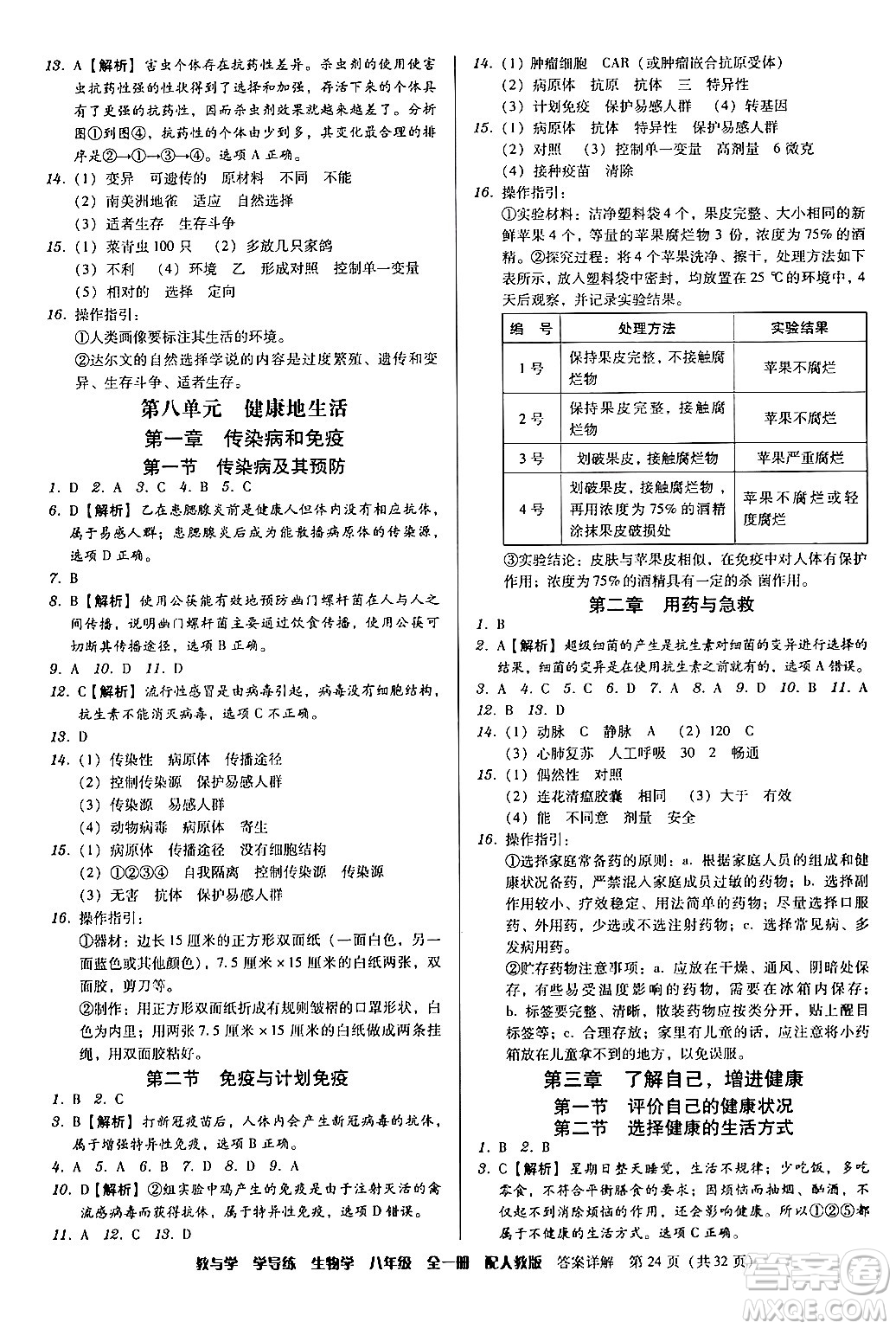 安徽人民出版社2024年春教與學(xué)學(xué)導(dǎo)練八年級生物下冊人教版答案