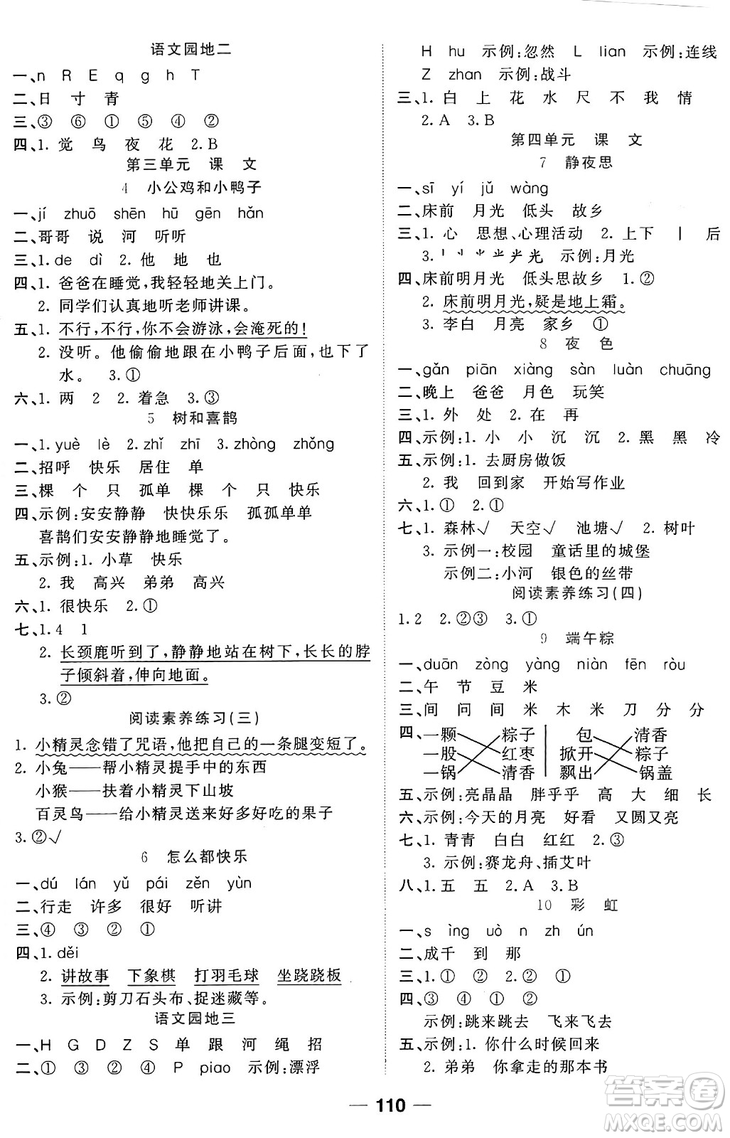 天津科學(xué)技術(shù)出版社2024年春奪冠新課堂隨堂練測一年級語文下冊人教版答案