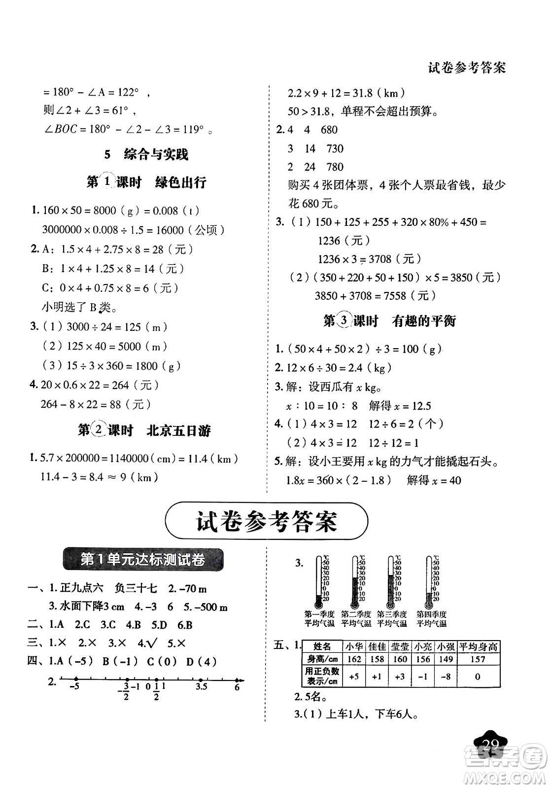 西安出版社2024年春黃岡隨堂練六年級(jí)數(shù)學(xué)下冊(cè)人教版答案