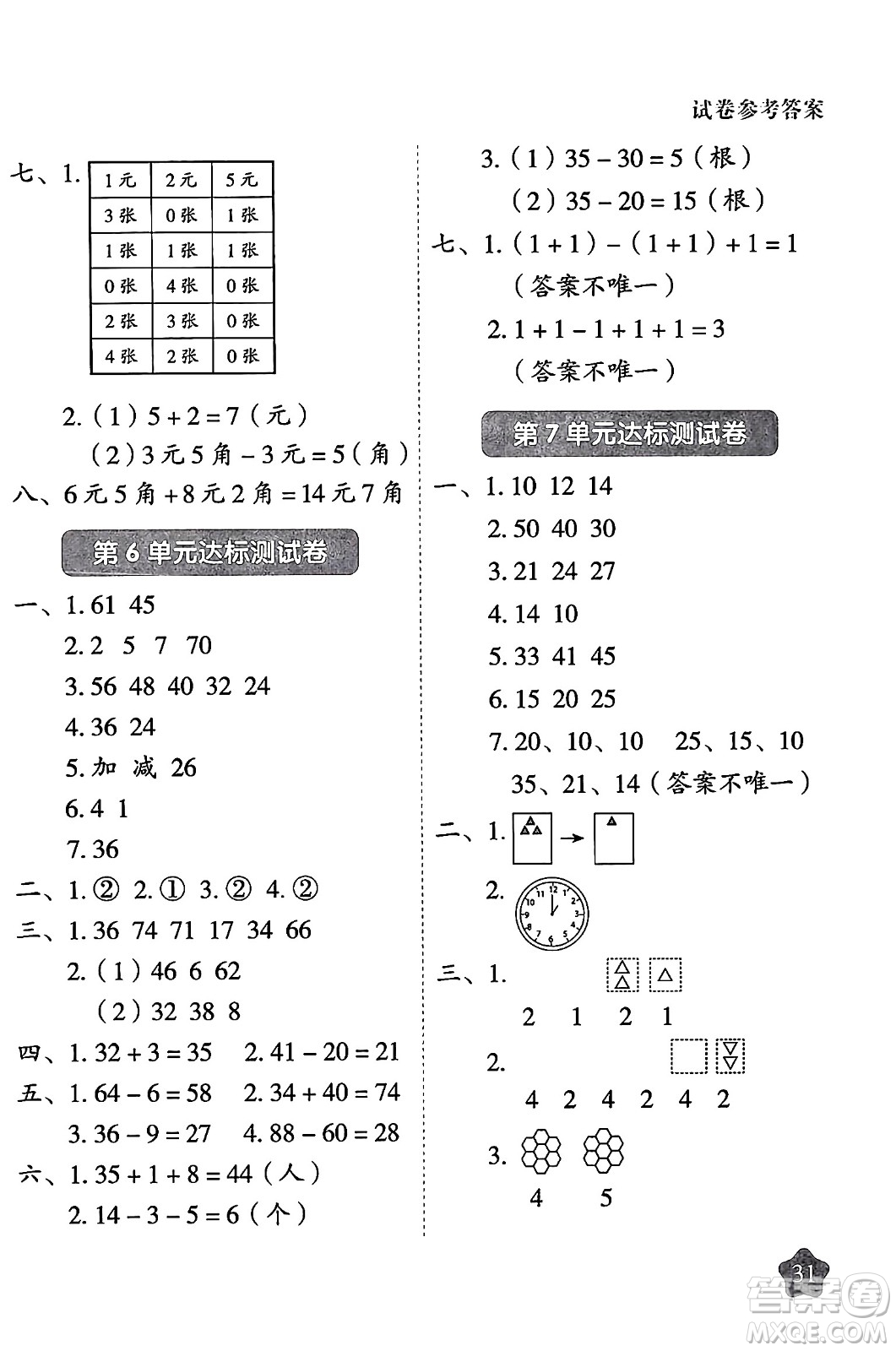 西安出版社2024年春黃岡隨堂練一年級(jí)數(shù)學(xué)下冊(cè)人教版答案