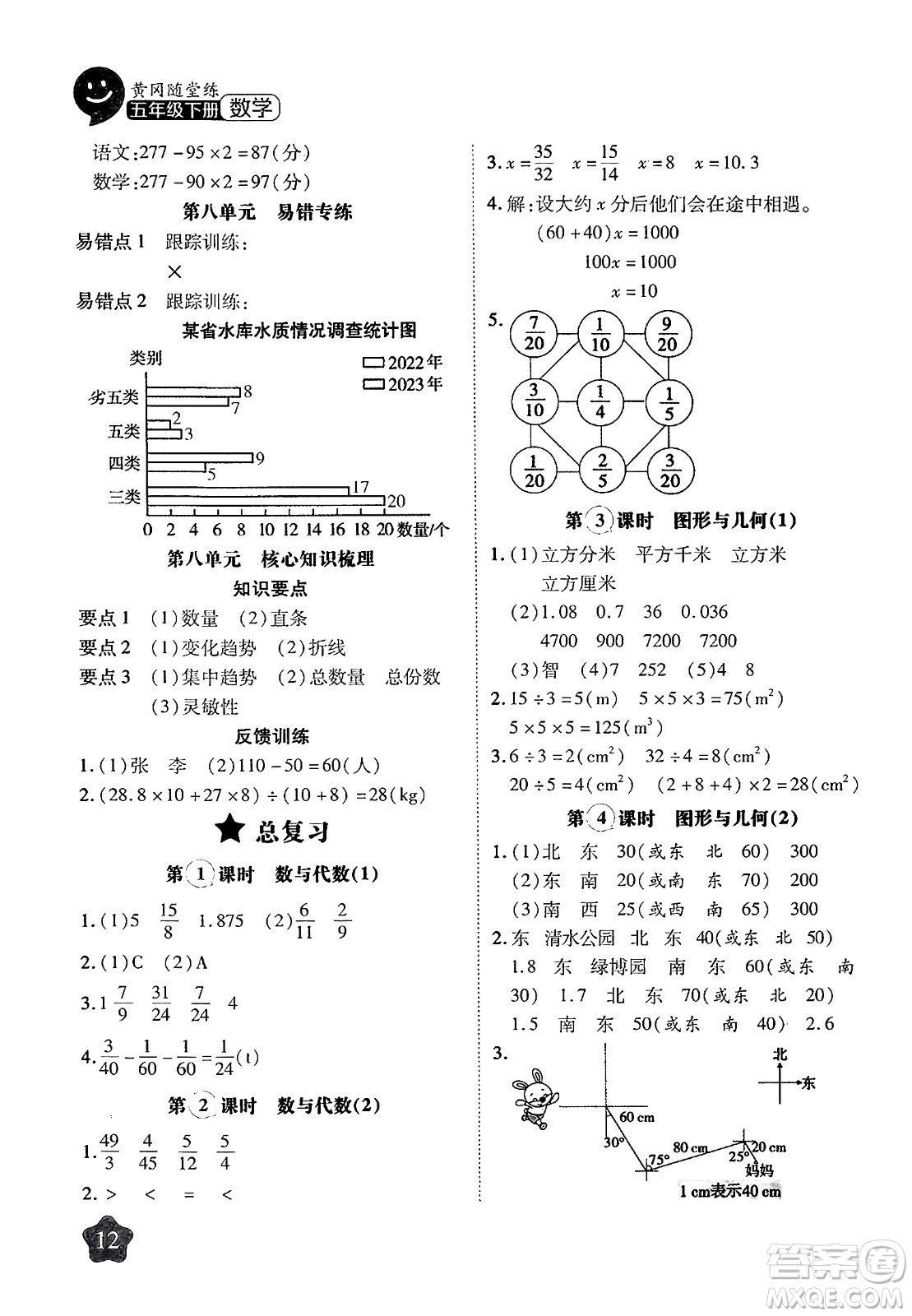 西安出版社2024年春黃岡隨堂練五年級數(shù)學(xué)下冊北師大版答案