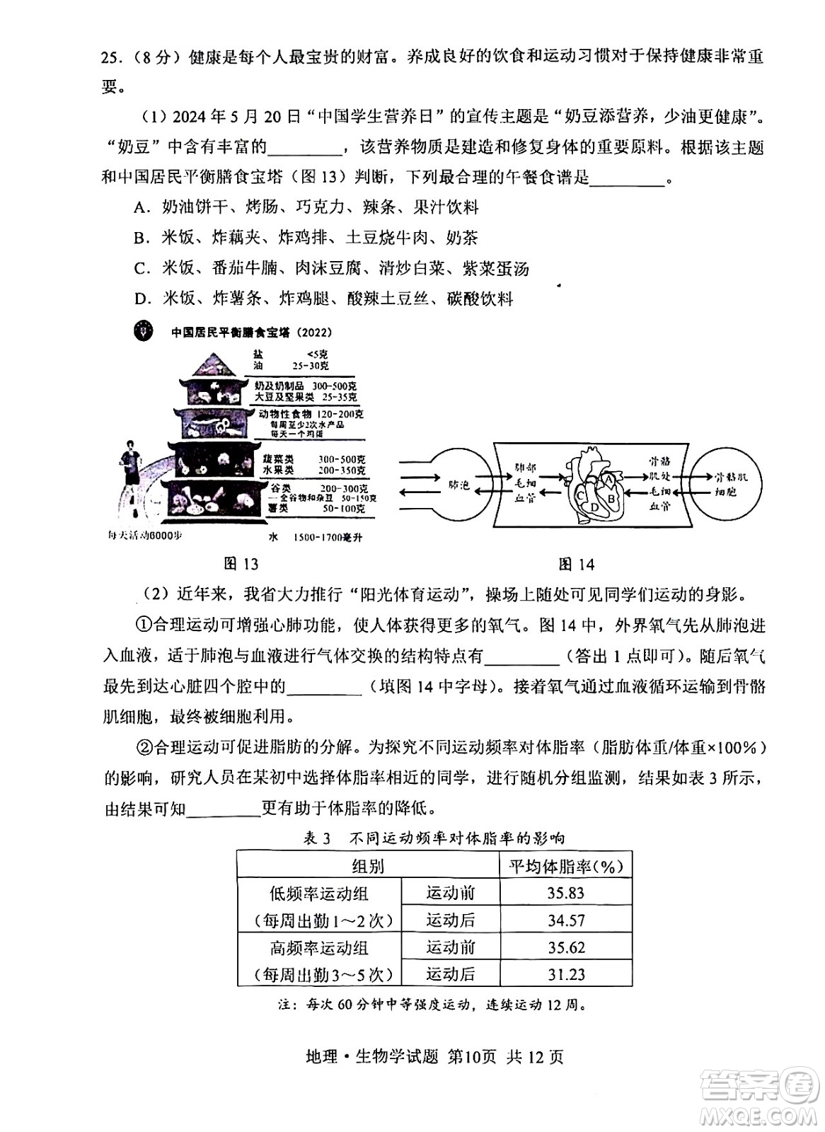 2024湖北中考生物真題答案