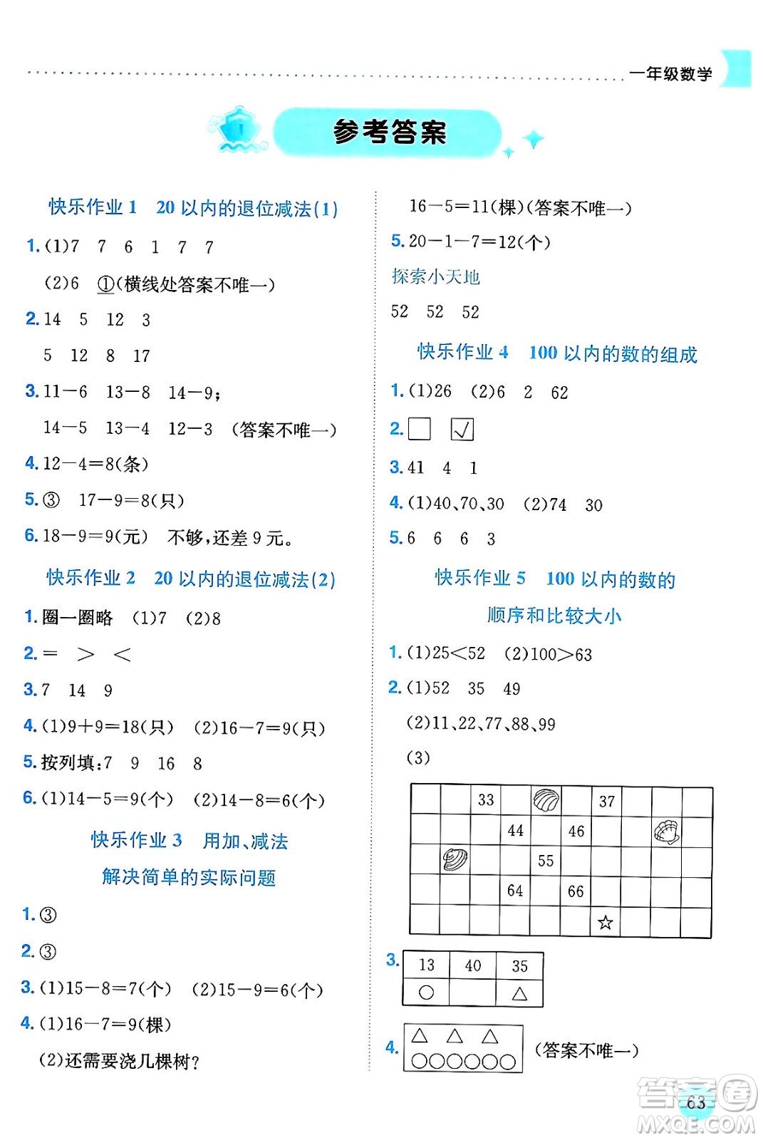 龍門書局2024年春黃岡小狀元暑假作業(yè)1升2銜接一年級數(shù)學通用版答案