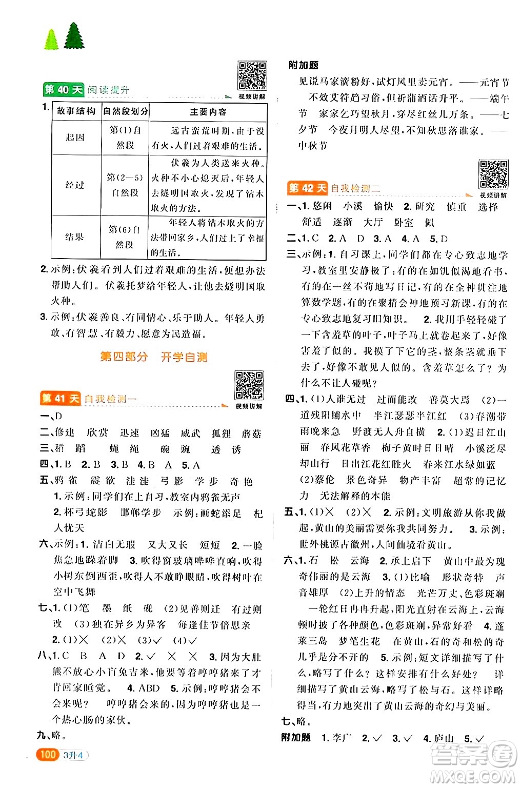 江蘇教育出版社2024年春陽(yáng)光同學(xué)暑假銜接3升4年級(jí)語(yǔ)文全一冊(cè)青島版答案