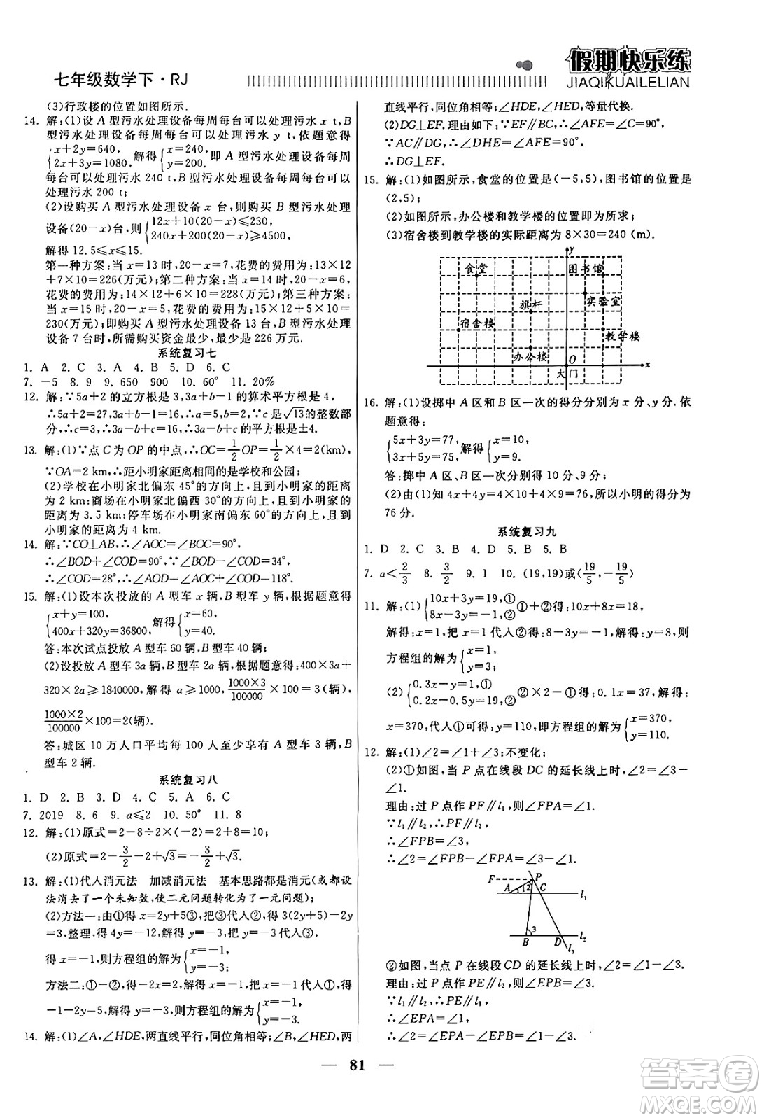 天津科學(xué)技術(shù)出版社2024年春金優(yōu)教輔假期快樂練七年級(jí)數(shù)學(xué)人教版答案