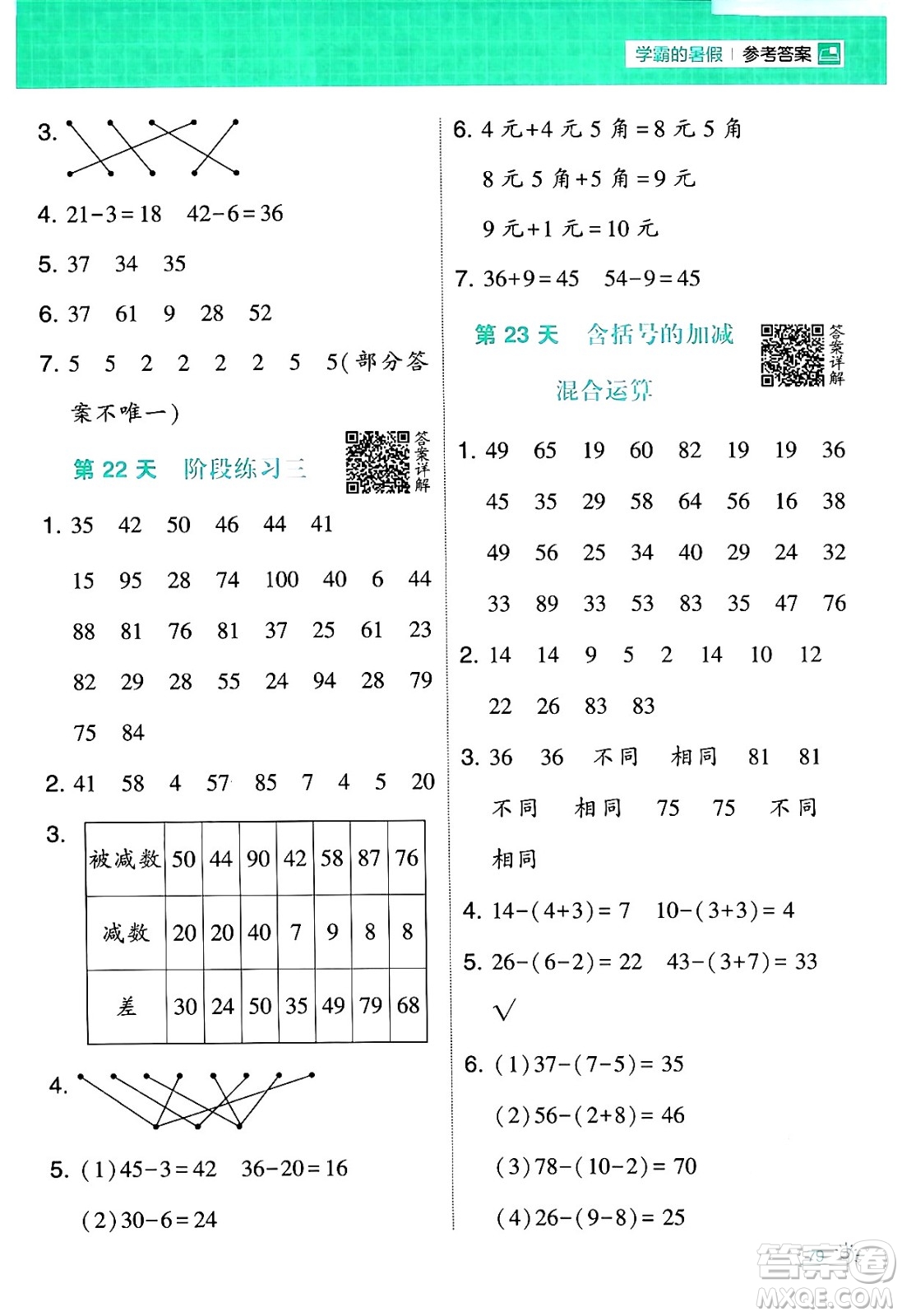 寧夏人民教育出版社2024年春經(jīng)綸學霸學霸的暑假計算暑假大通關一升二年級數(shù)學人教版答案