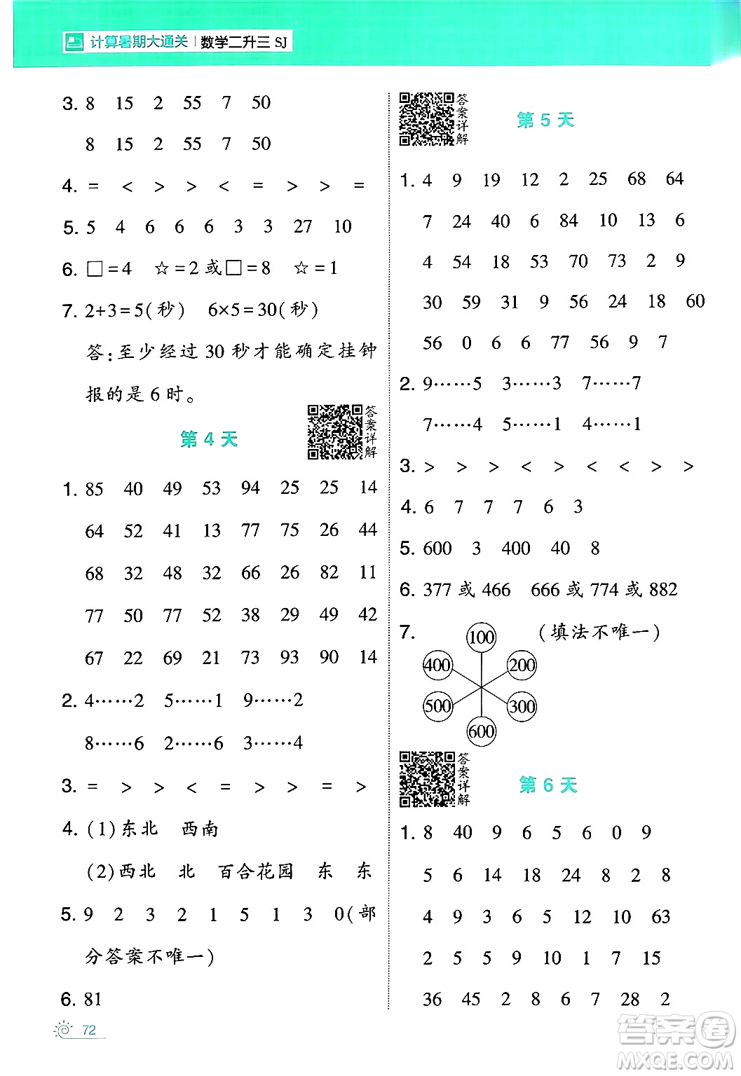 寧夏人民教育出版社2024年春經(jīng)綸學(xué)霸學(xué)霸的暑假計(jì)算暑假大通關(guān)二升三年級(jí)數(shù)學(xué)蘇教版答案