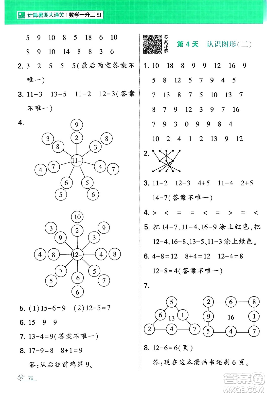 寧夏人民教育出版社2024年春經(jīng)綸學(xué)霸學(xué)霸的暑假計(jì)算暑假大通關(guān)一升二年級(jí)數(shù)學(xué)蘇教版答案