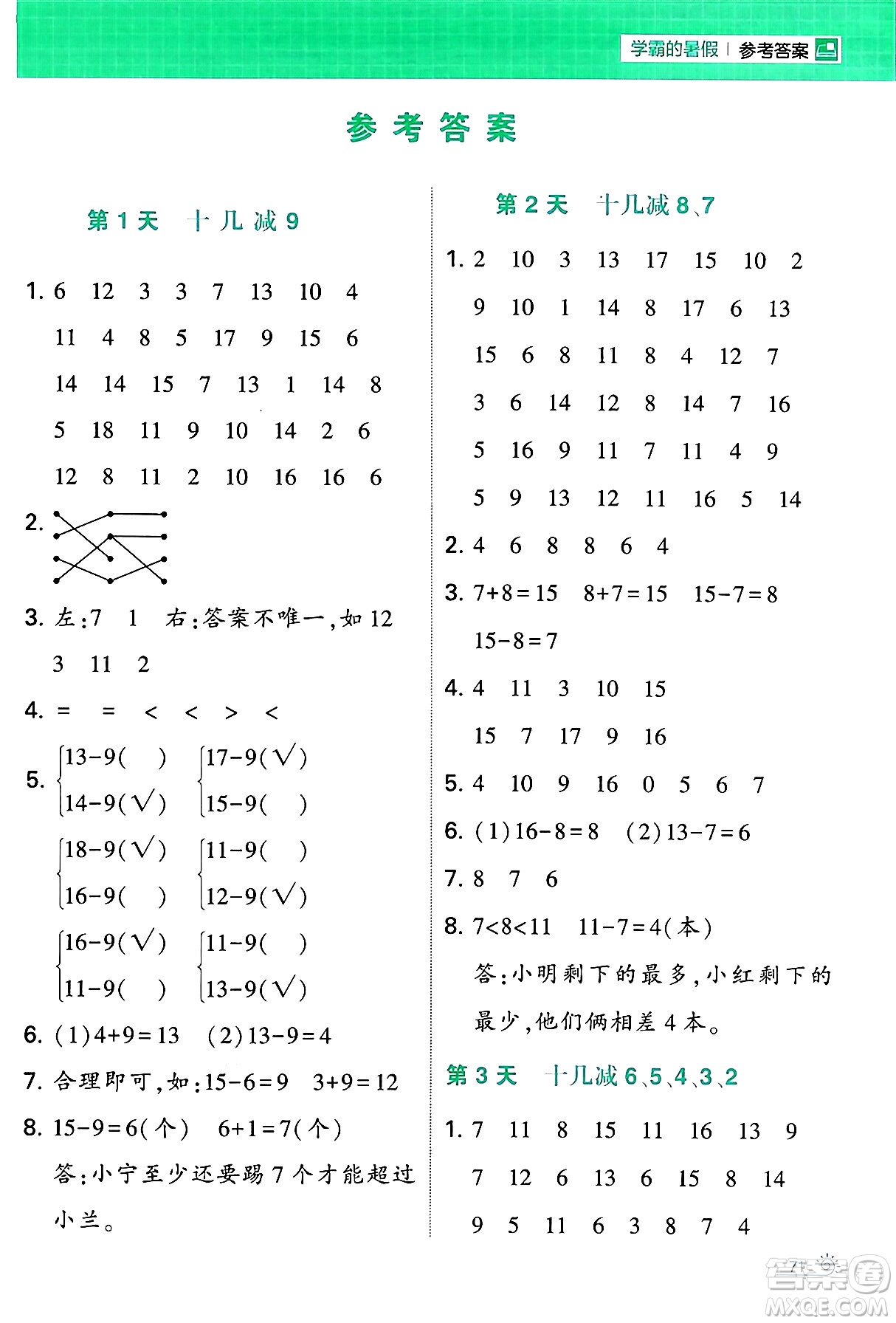 寧夏人民教育出版社2024年春經(jīng)綸學(xué)霸學(xué)霸的暑假計(jì)算暑假大通關(guān)一升二年級(jí)數(shù)學(xué)蘇教版答案