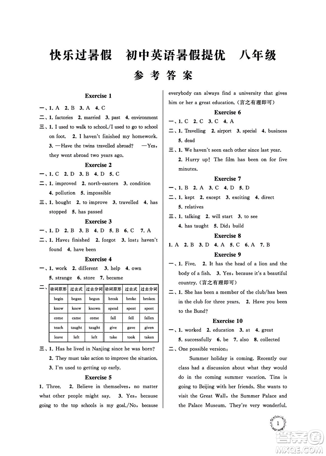 江蘇鳳凰科學(xué)技術(shù)出版社2024年春快樂(lè)過(guò)暑假初中英語(yǔ)暑假提優(yōu)八年級(jí)英語(yǔ)通用版答案